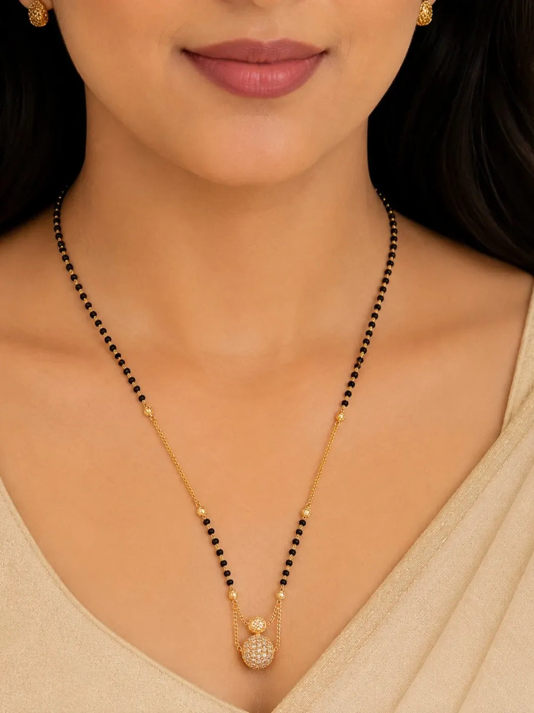 Set Of 2 Gold Plated Traditional Mangalsutra With Black Beads