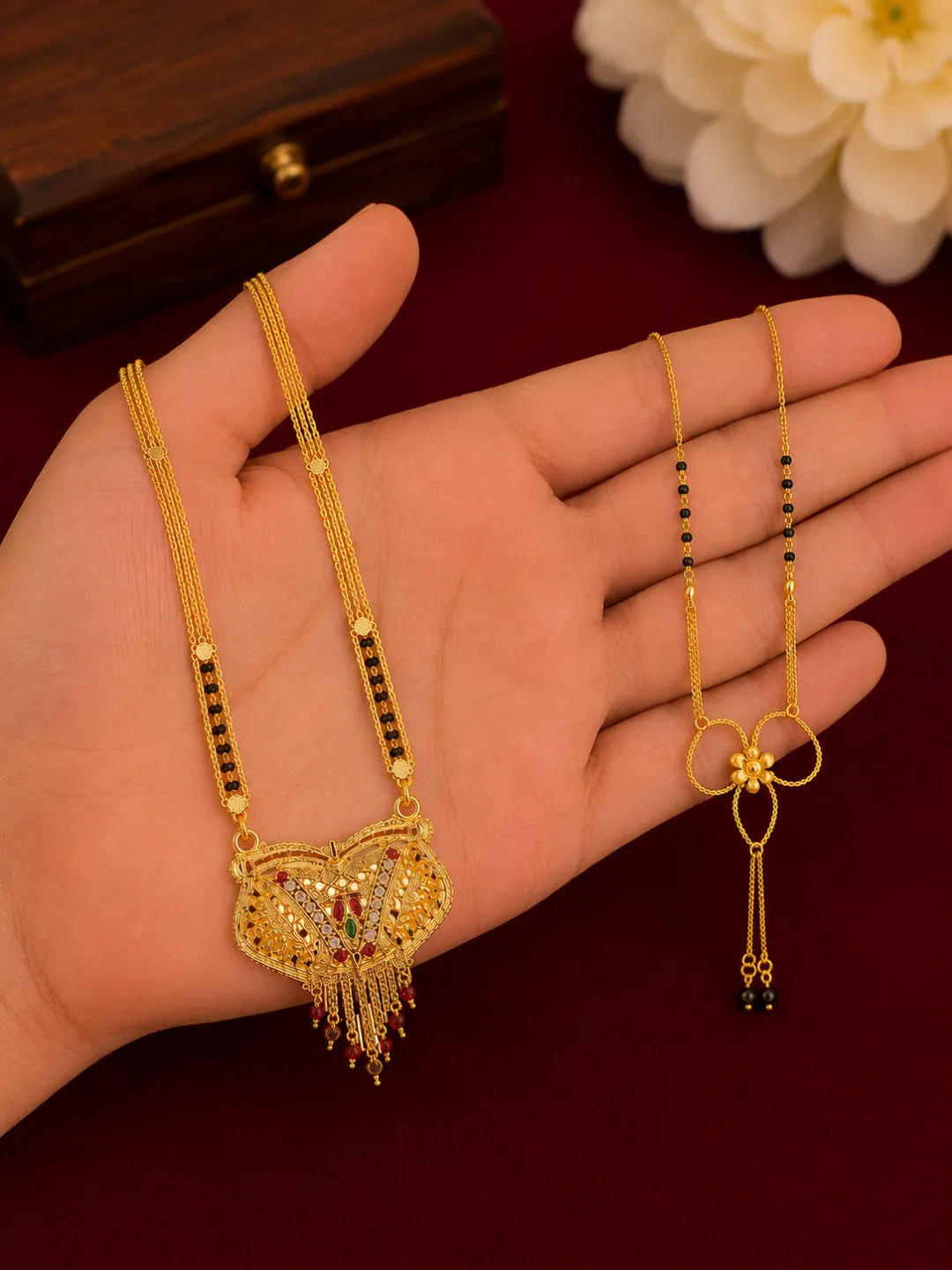 Set Of 2 Mangalsutra With Golden & Rose Gold Color For Women