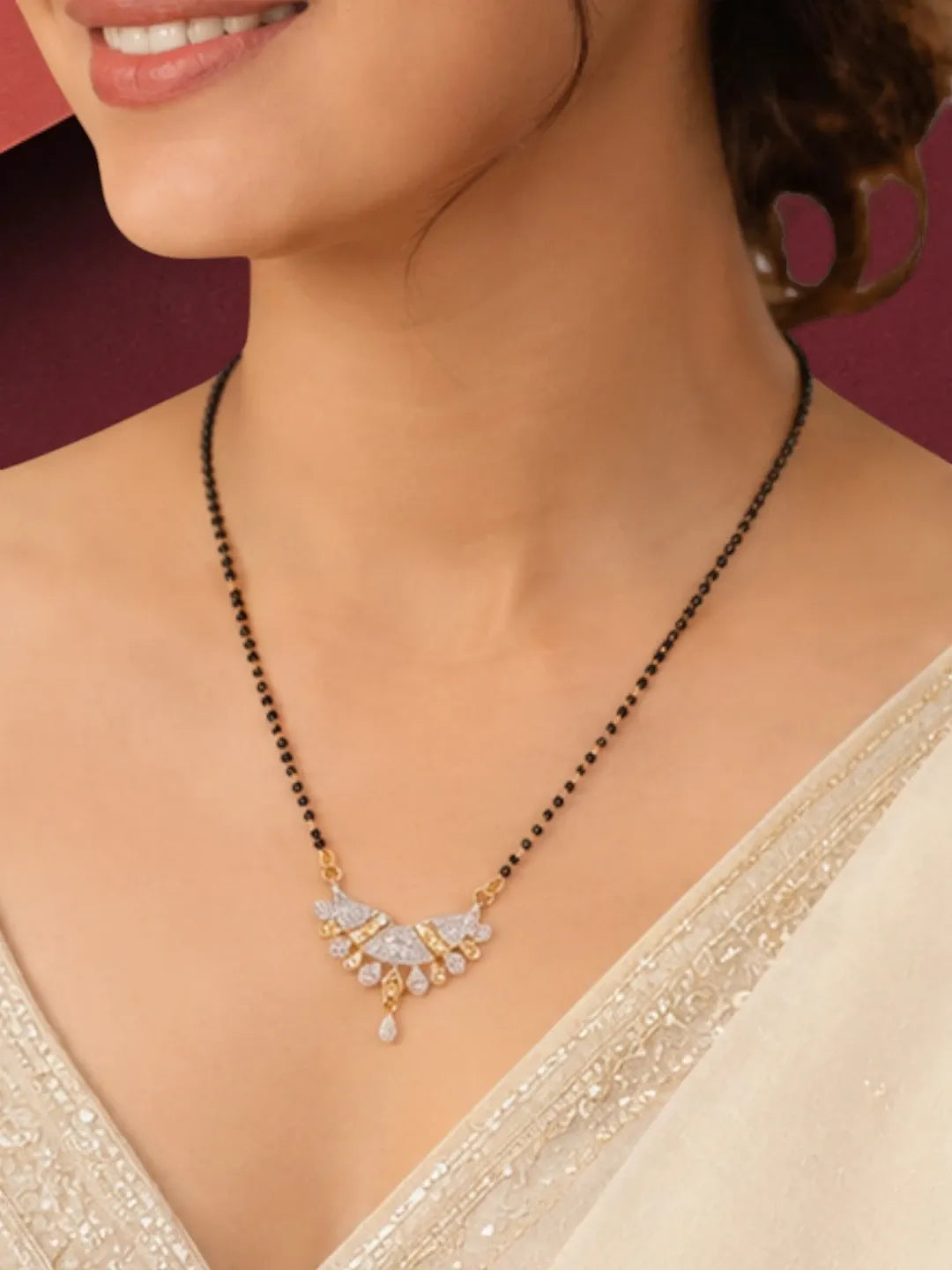 Set Of 3 Black Beaded Chain Mangalsutra For Women