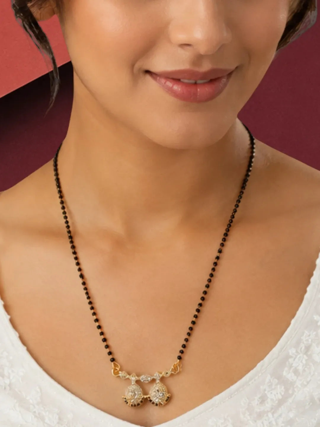 Set Of 3 Black Beaded Chain Mangalsutra For Women