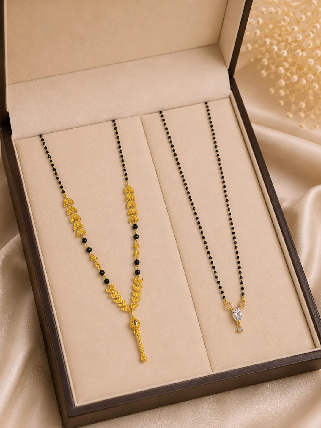 Set Of 2 Black Beaded Chain With Dangling Stylish Mangalsutra