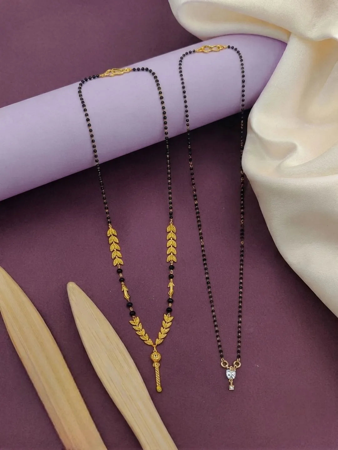 Set Of 2 Black Beaded Chain With Dangling Stylish Mangalsutra