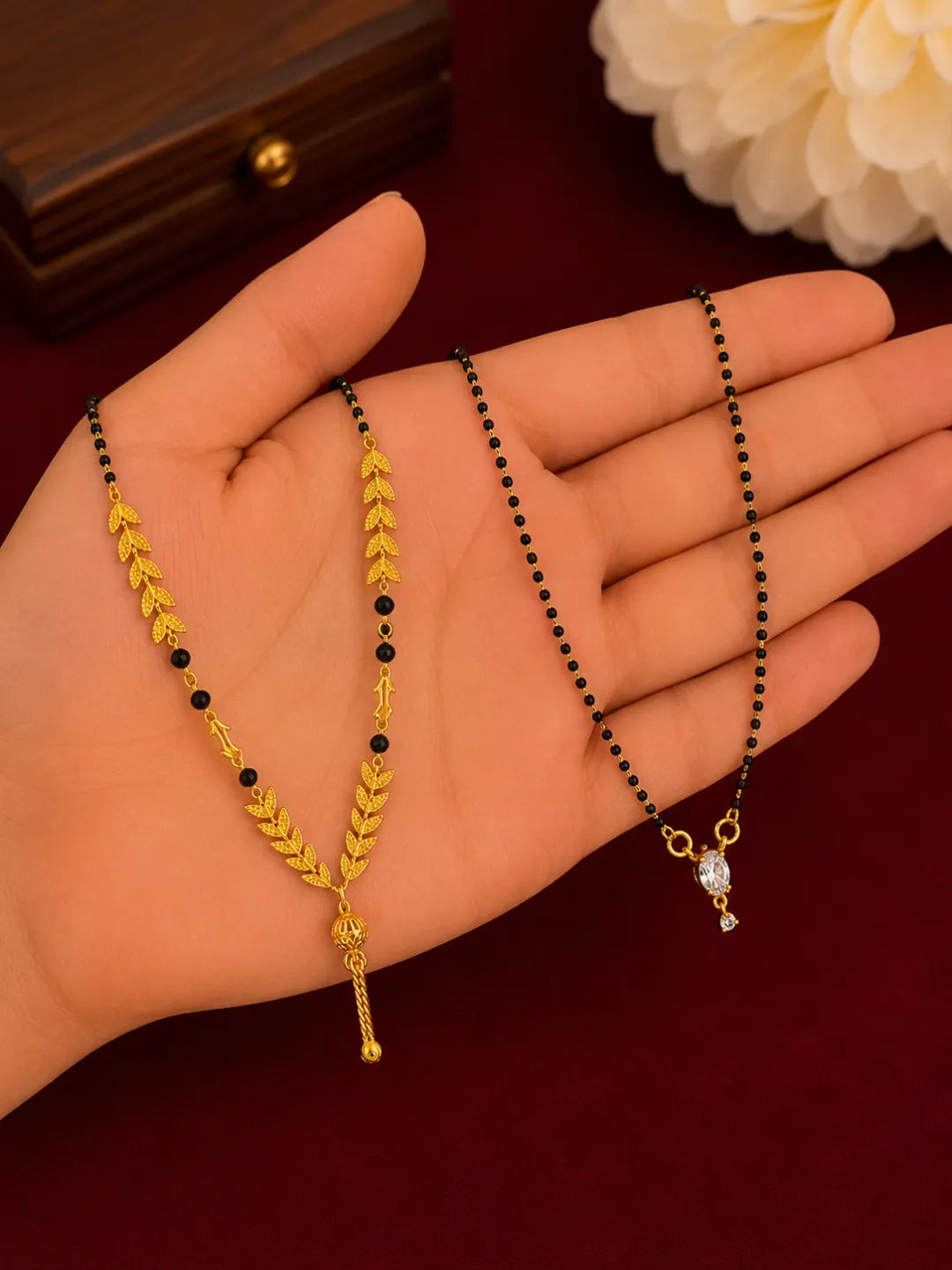 Set Of 2 Black Beaded Chain With Dangling Stylish Mangalsutra