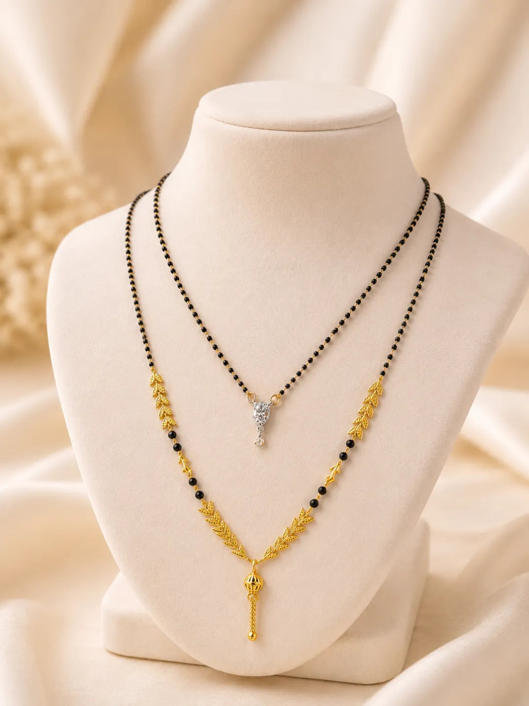Set Of 2 Black Beaded Chain With Dangling Stylish Mangalsutra