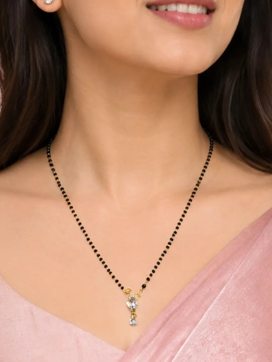 Set Of 2 Black Beaded Chain With Dangling Stylish Mangalsutra