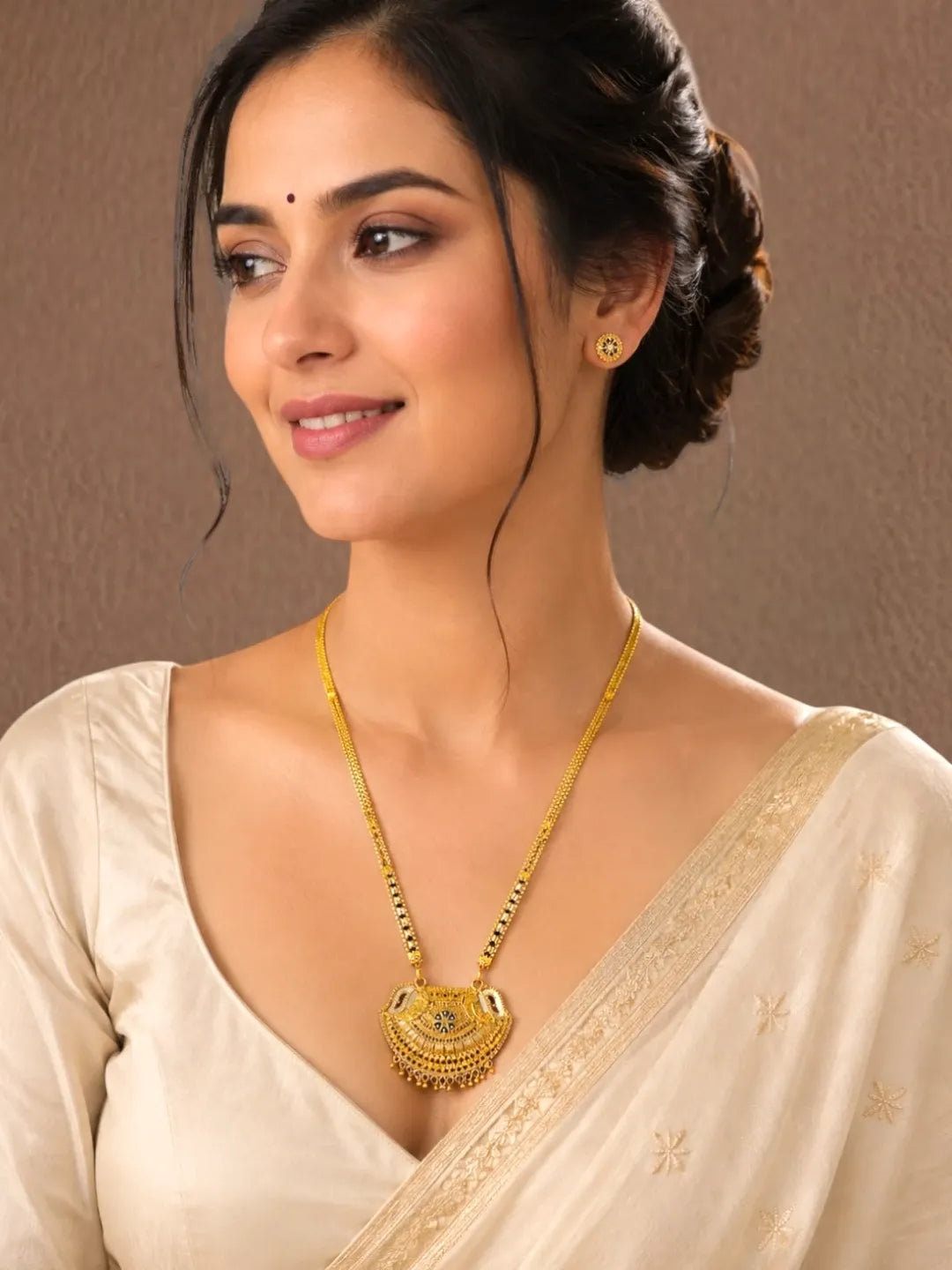 Set Of 2 Gold Plated & Black Beaded Chain Mangalsutra