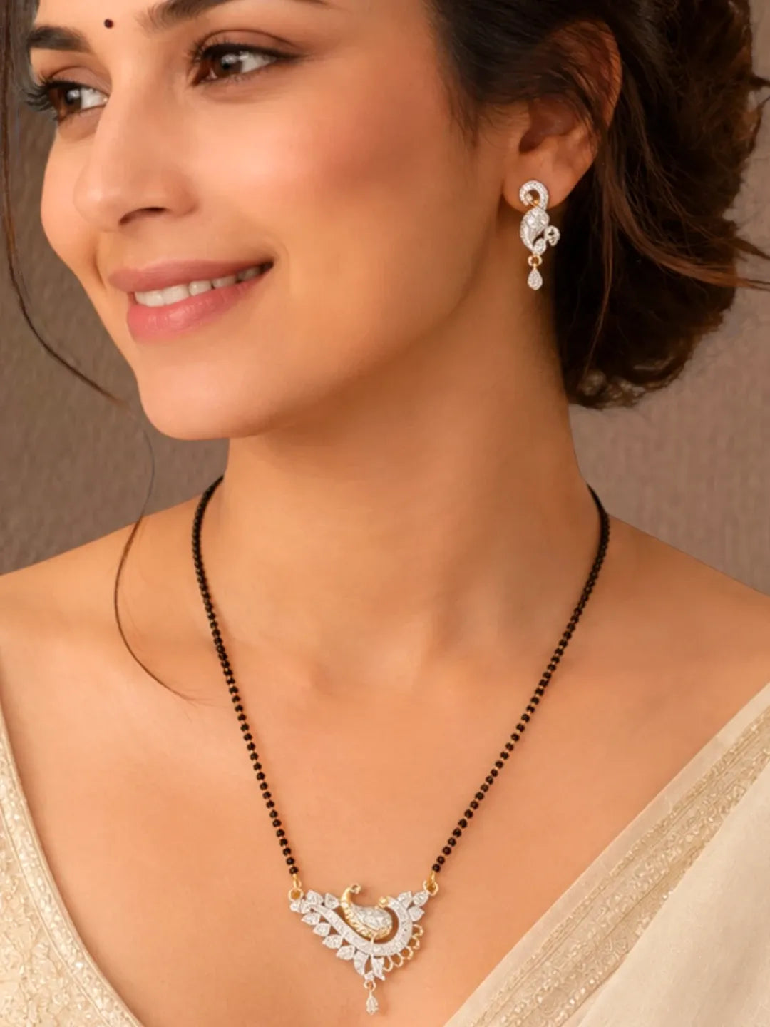 Set Of 2 Gold Plated & Black Beaded Chain Mangalsutra