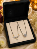 Set Of 2 Black Beaded Chain With Diamond Crystal studs Mangalsutra