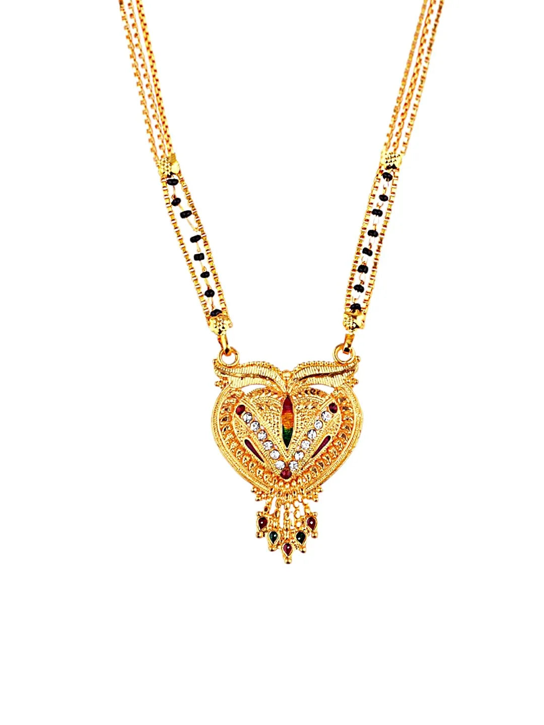 Set Of 2 Gold-Plated CZ Stone-Studded & Ball beaded Mangalsutra