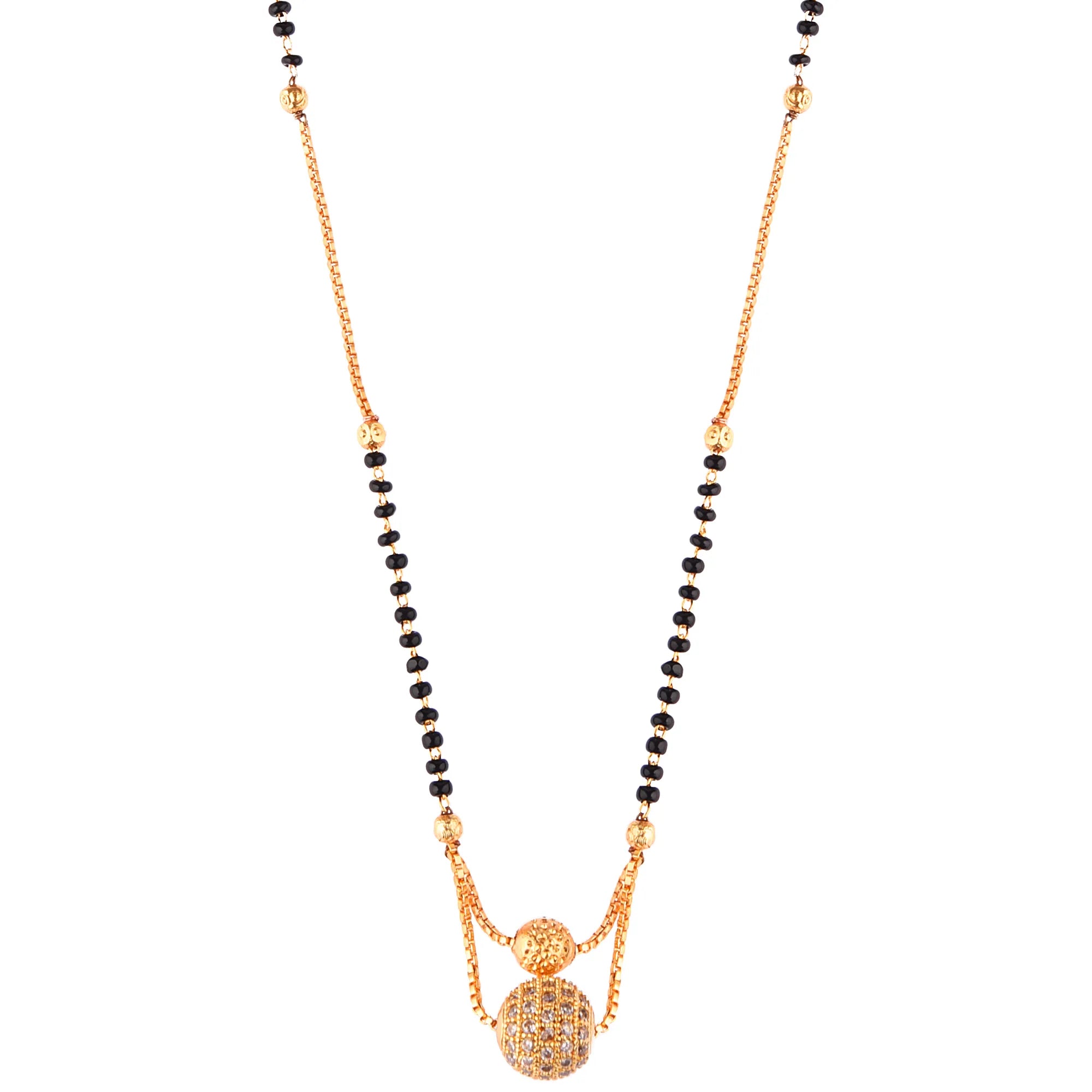 Set Of 2 Gold-Plated CZ Stone-Studded & Ball beaded Mangalsutra