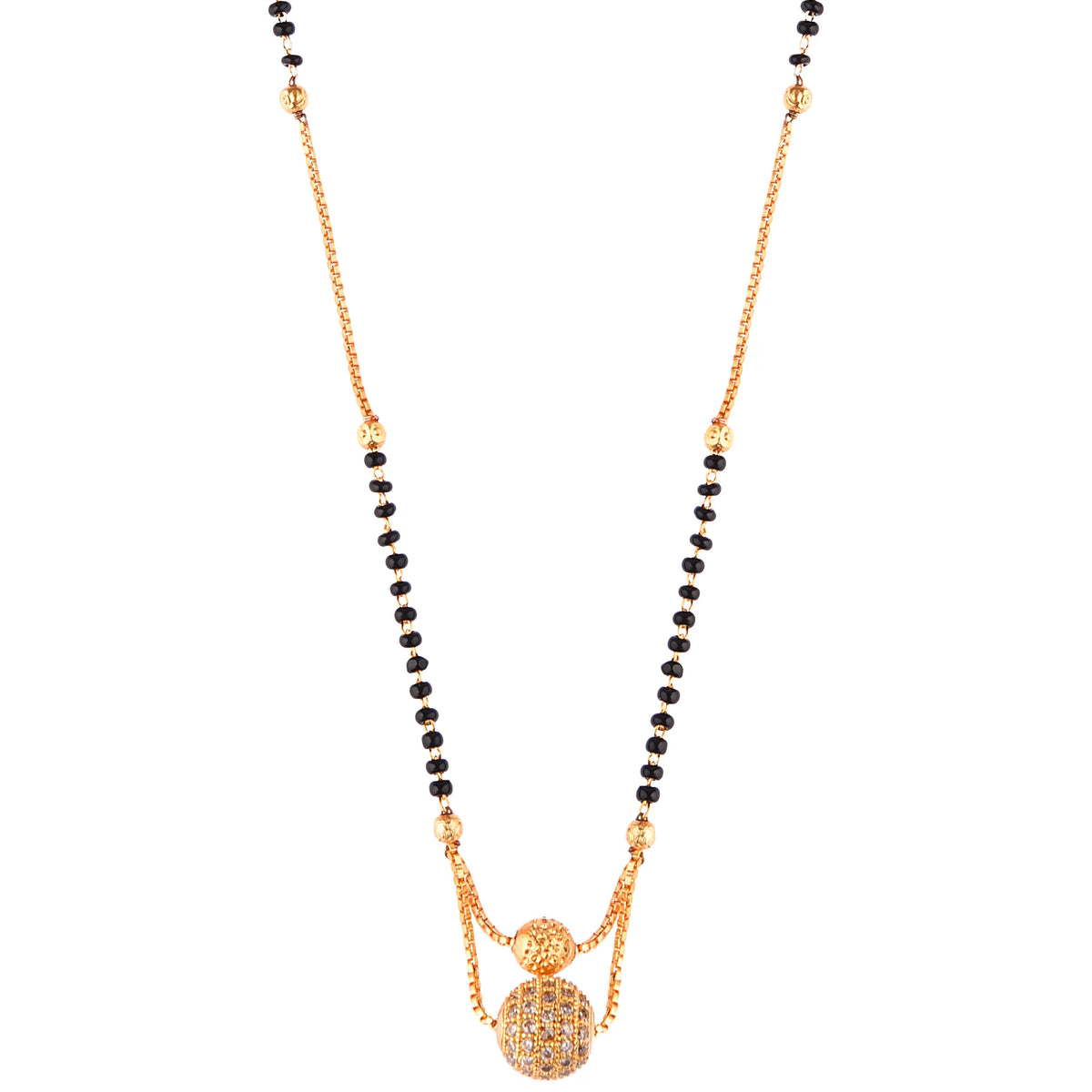 Set Of 2 Gold-Plated CZ Stone-Studded & Ball beaded Mangalsutra