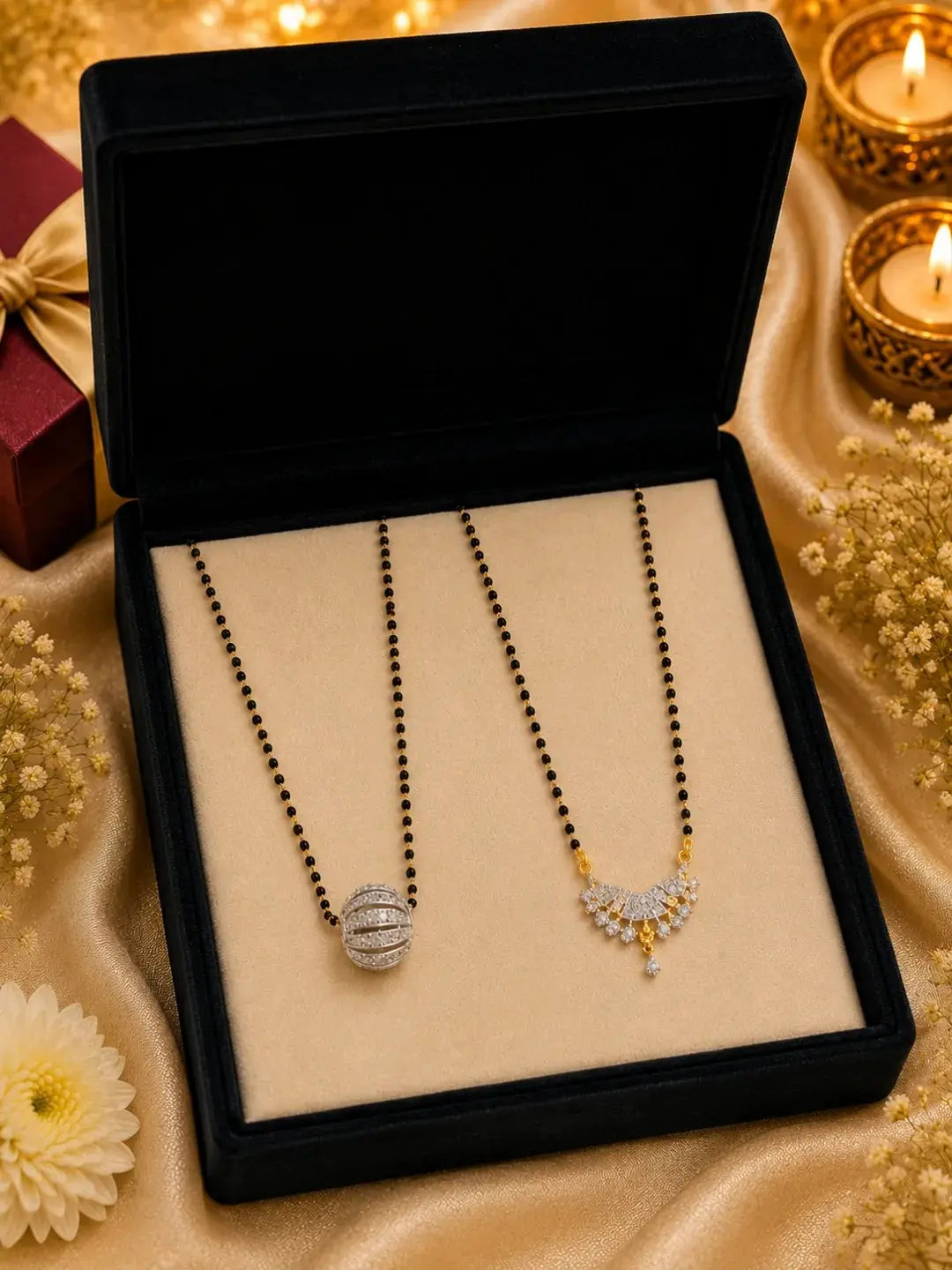 Set Of 2 Gold Plating & Stone Work Chain Mangalsutras