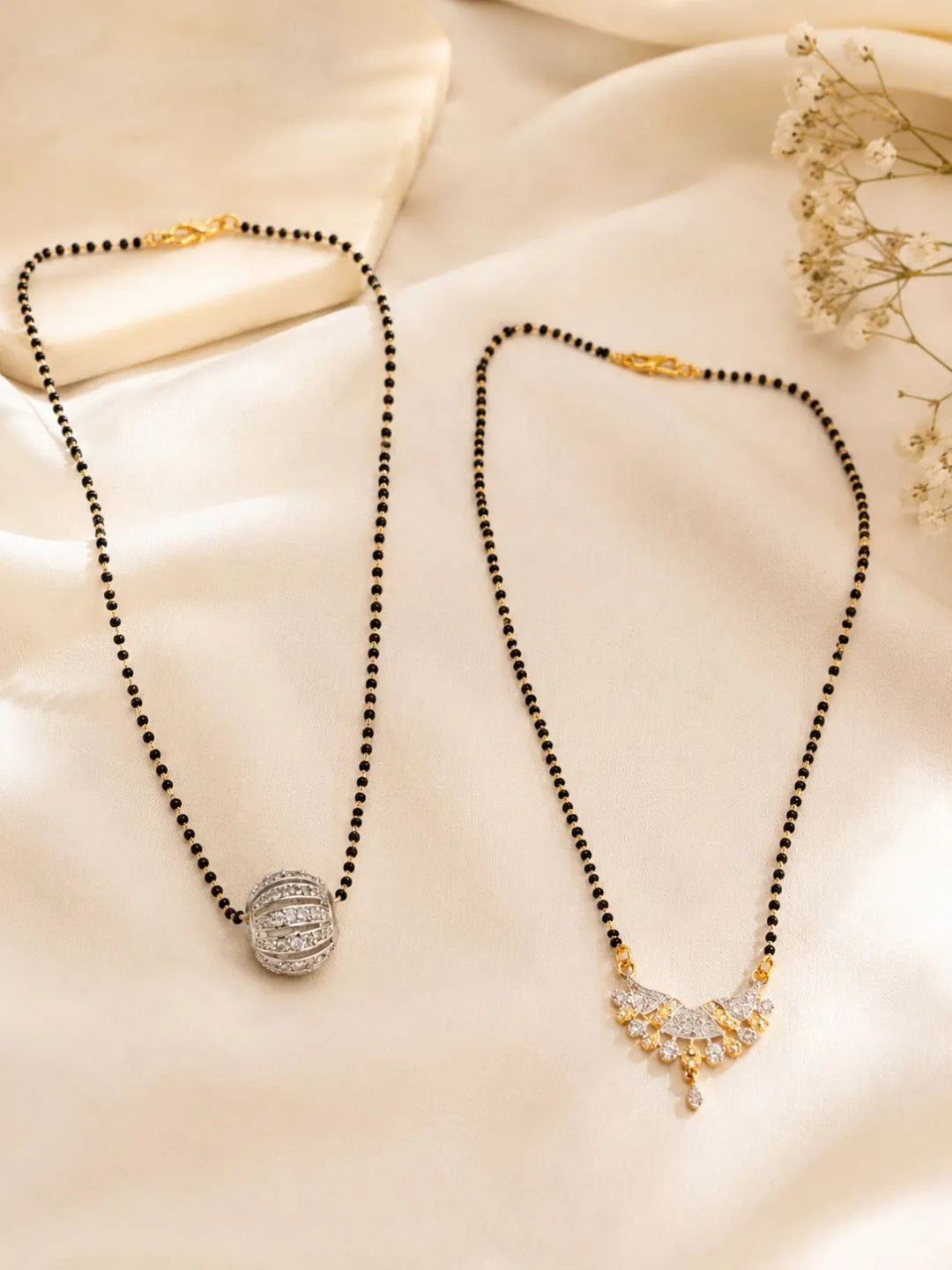 Set Of 2 Gold Plating & Stone Work Chain Mangalsutras