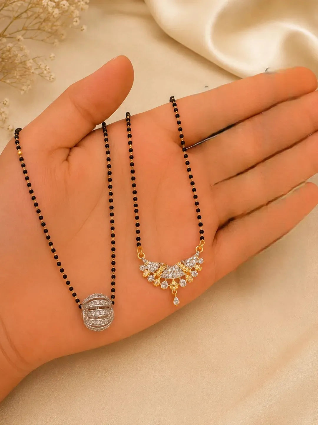 Set Of 2 Gold Plating & Stone Work Chain Mangalsutras