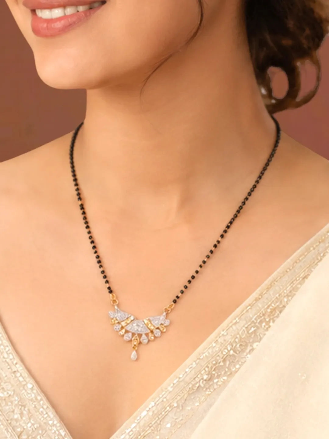 Set Of 2 Black Beaded Chain With Diamond Crystal Earrings
