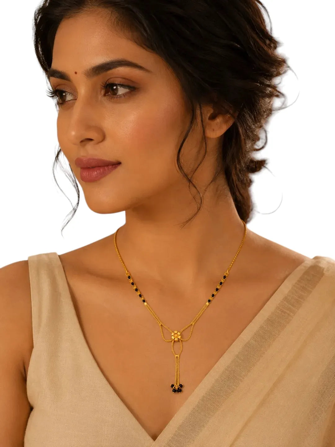 Set Of 3 Gold Plated & Black Beads Chain Mangalsutras