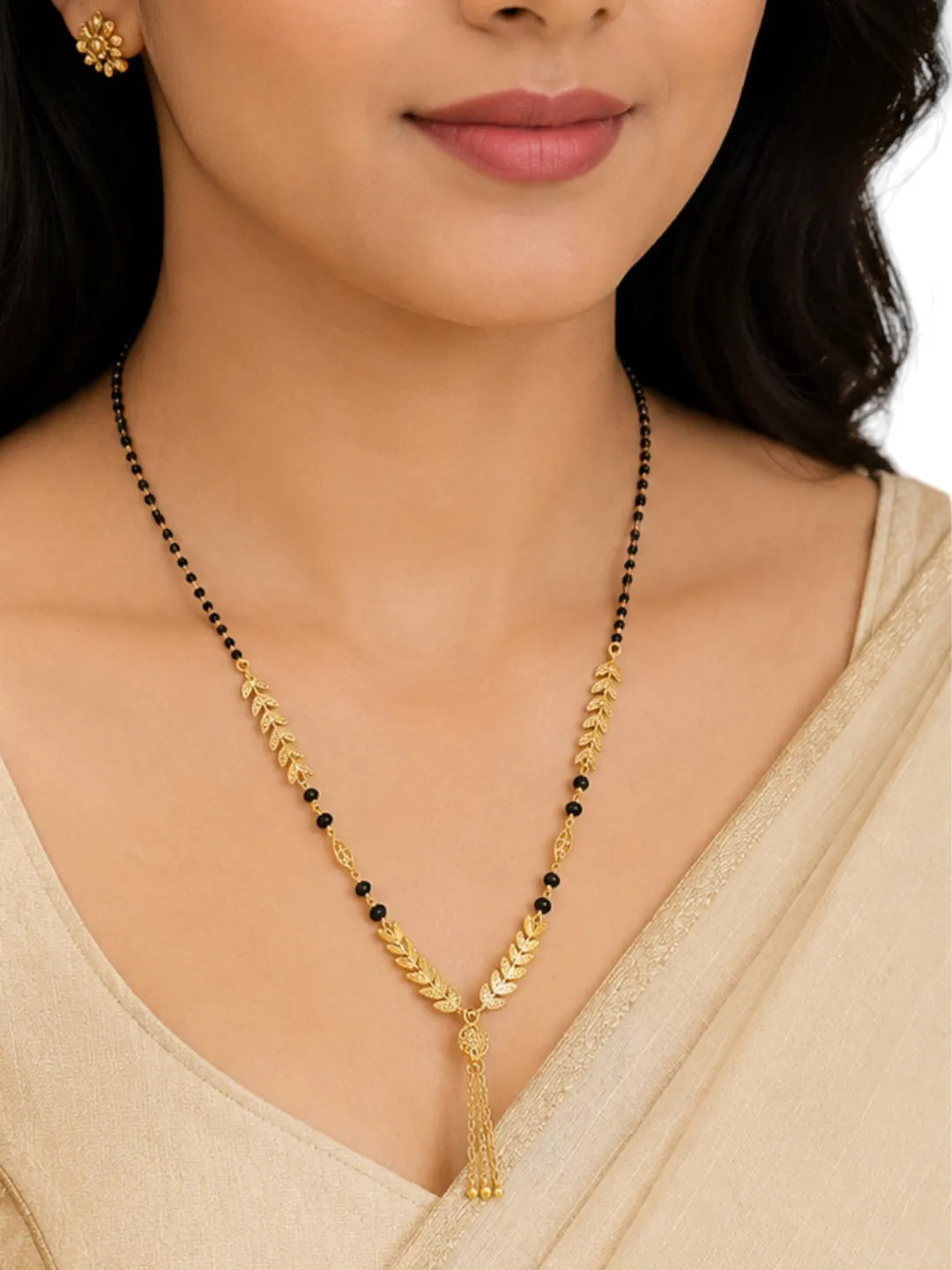 Set Of 3 Gold Plated & Black Beads Chain Mangalsutras