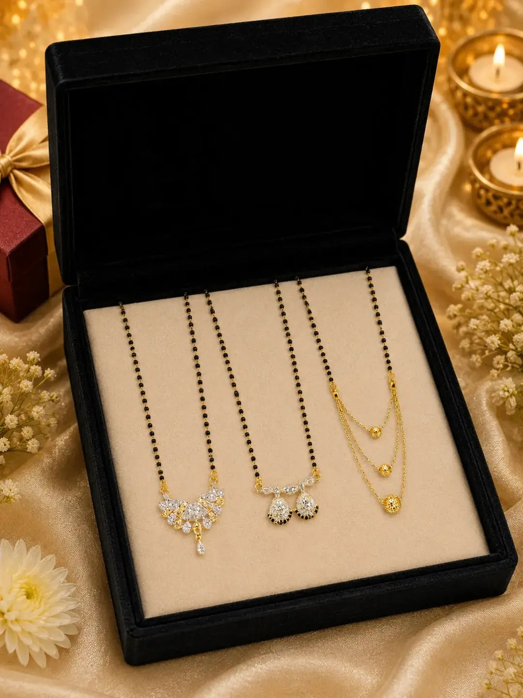 Set Of 3 Gold Plating & Stone Work Chain Mangalsutras