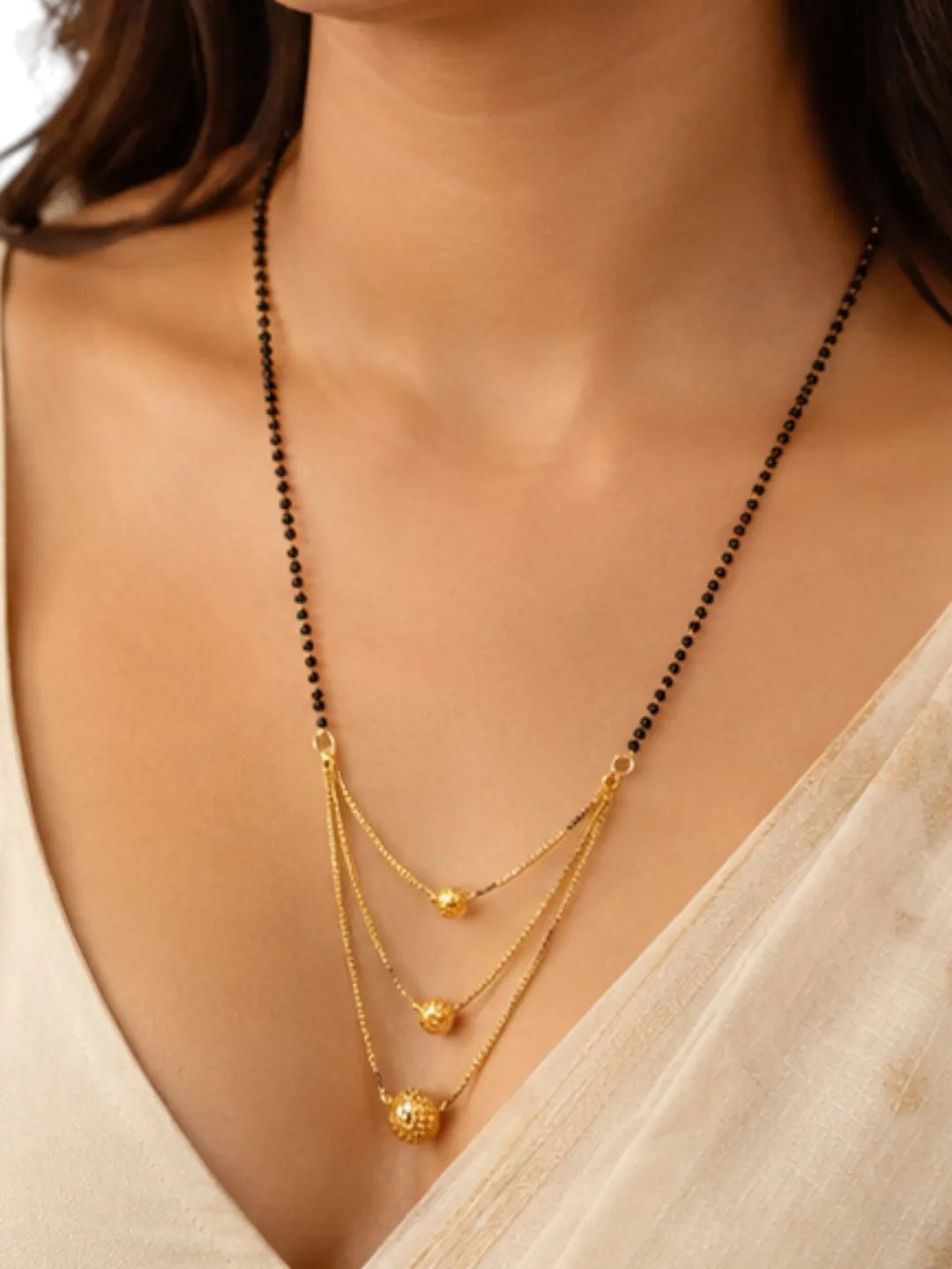 Set Of 3 Gold Plating & Stone Work Chain Mangalsutras