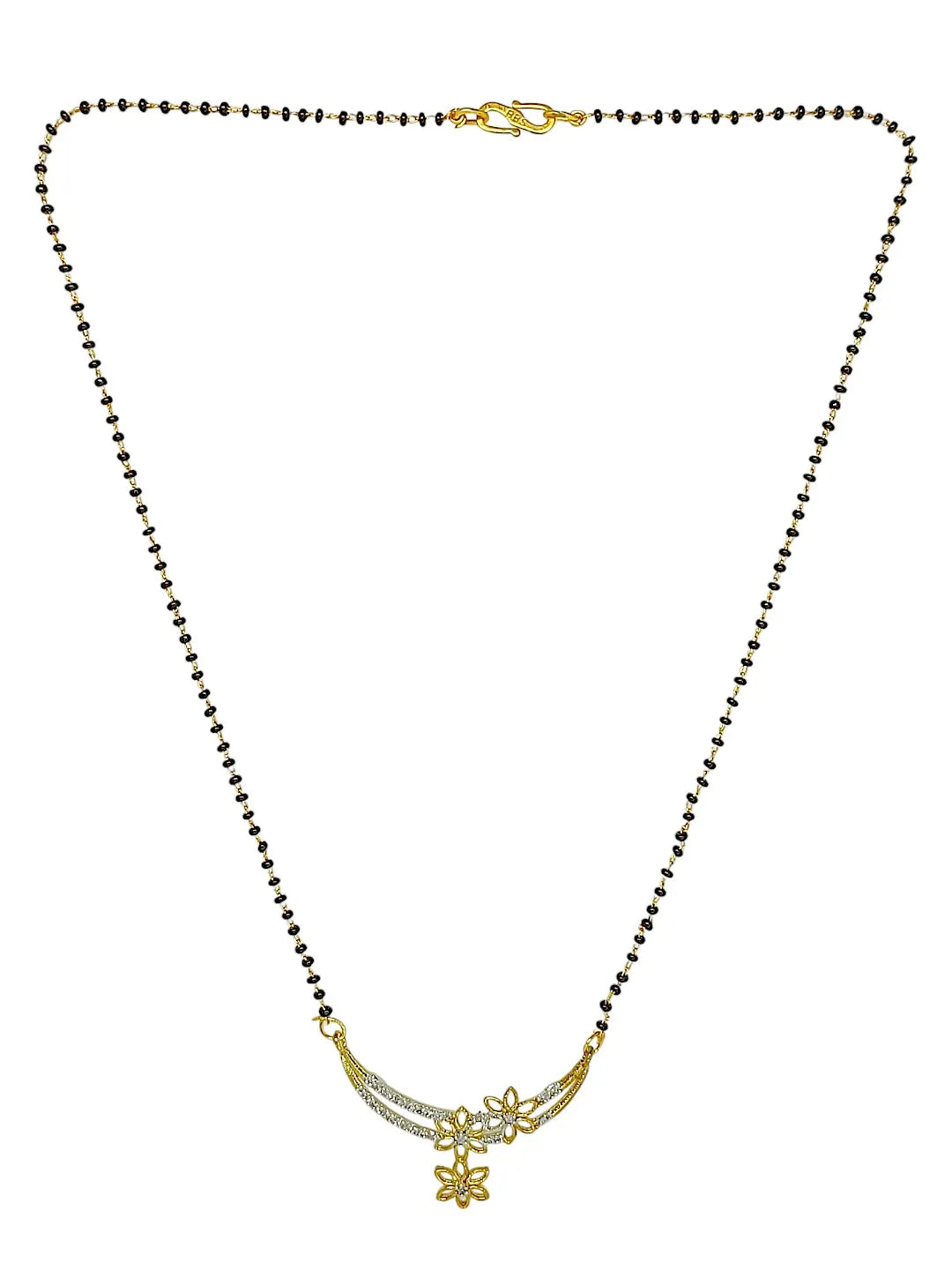 Set Of 2 Gold-Plated AD Studded Black Beaded Mangalsutra Set