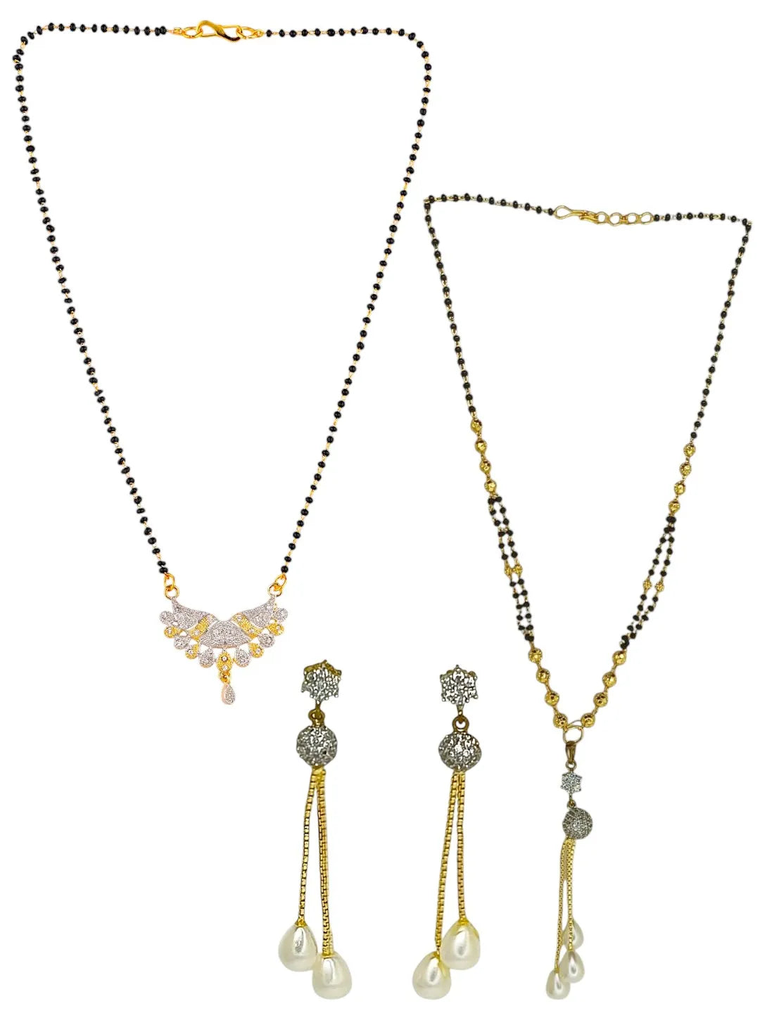 Set Of 2 Gold-Plated Stones Studded Dangling Mangalsutra