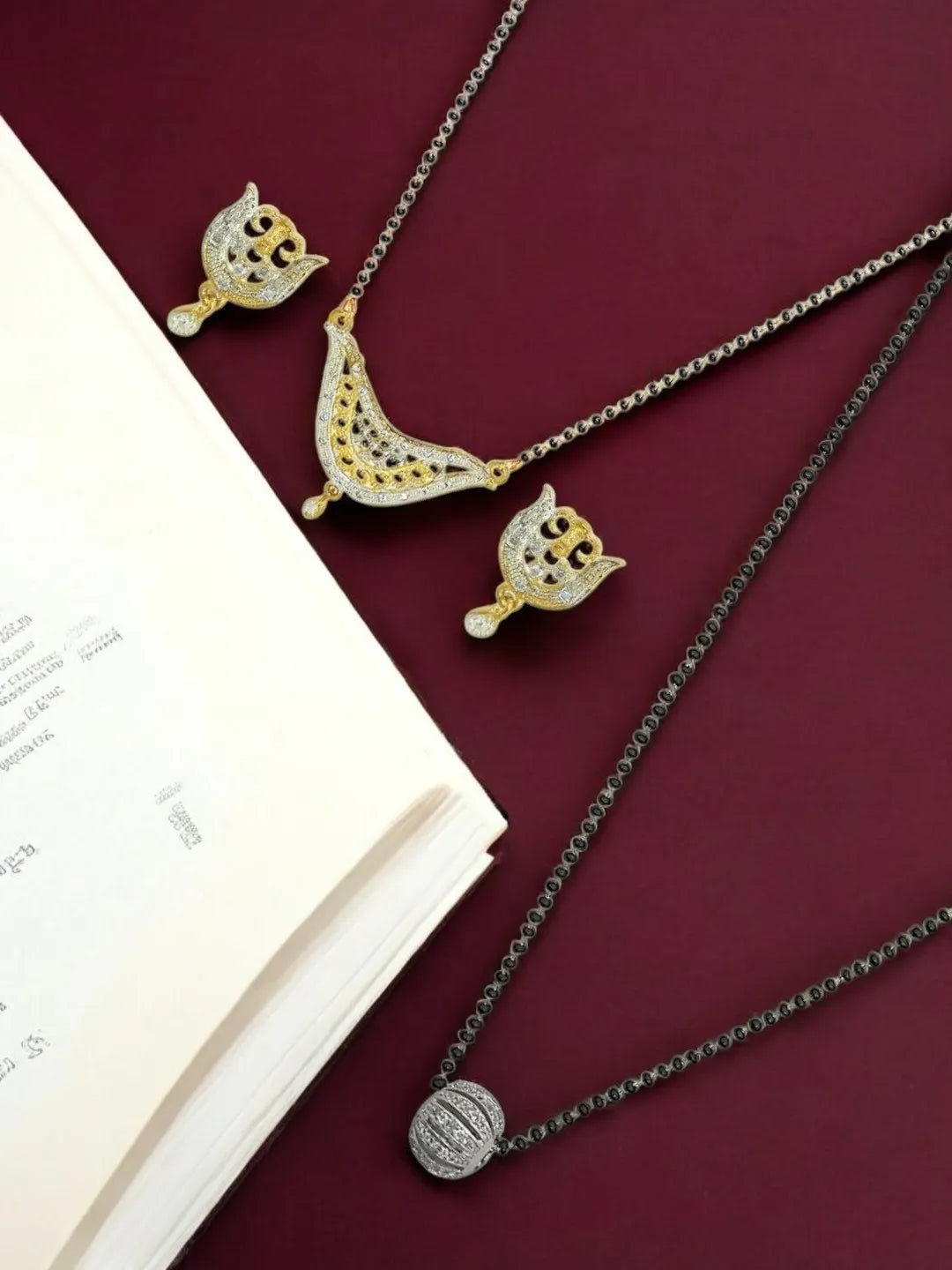 Set Of 2 Gold-Plated Artificial Stones Studded Mangalsutra