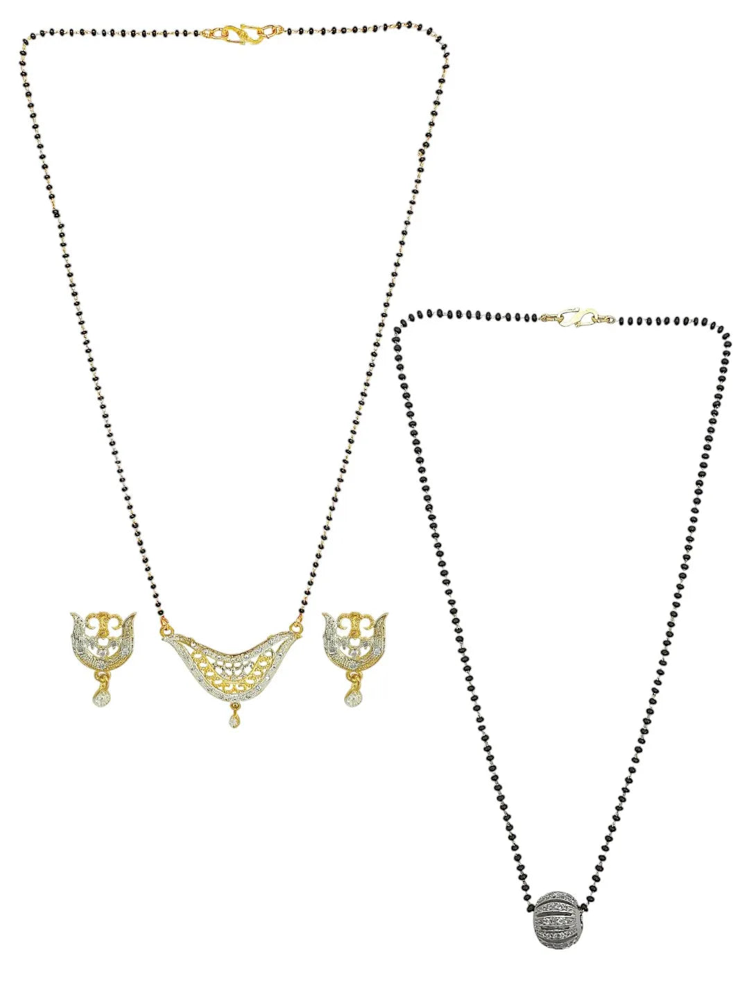 Set Of 2 Gold-Plated Artificial Stones Studded Mangalsutra