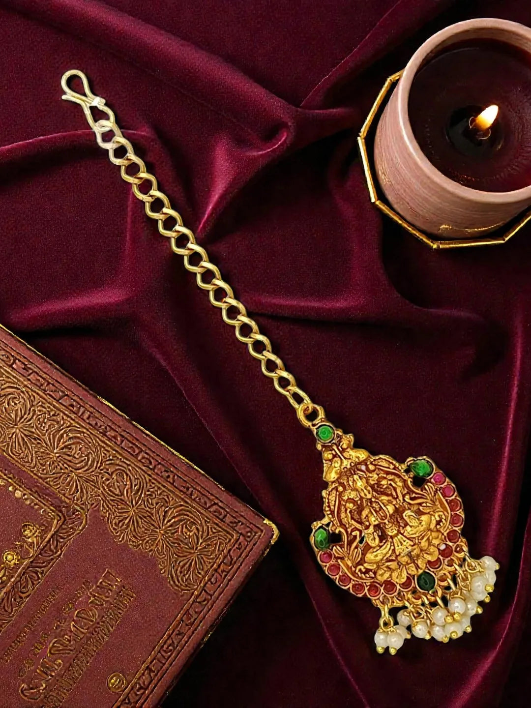 Gold-Plated Artificial Stones Studded Maang Tikka Head Jewellery