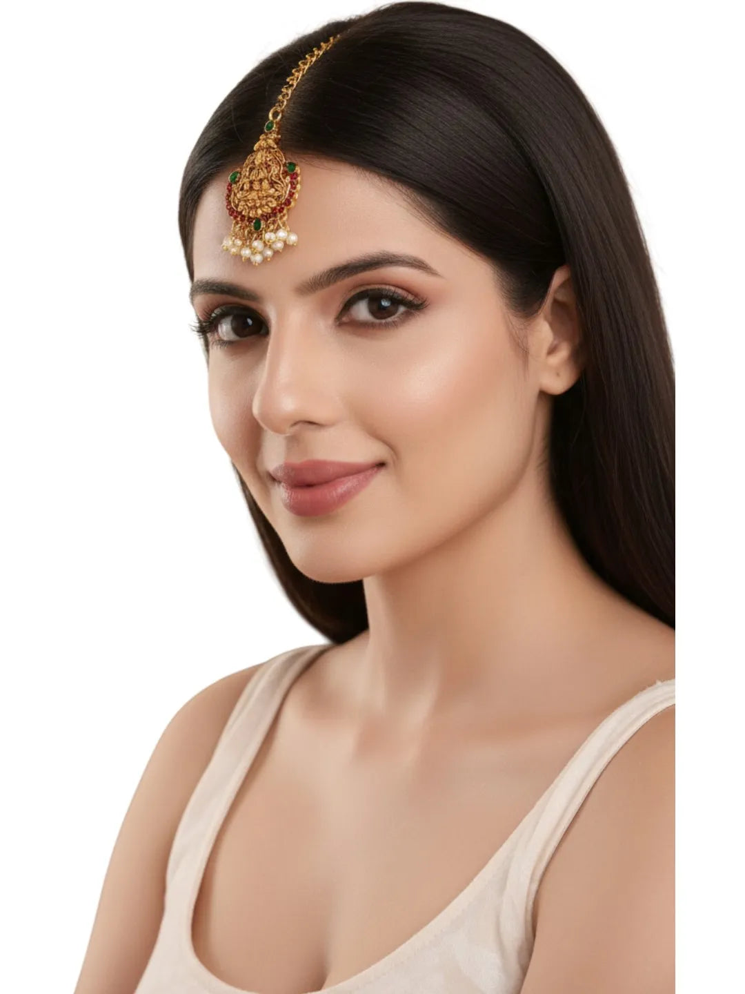 Gold-Plated Artificial Stones Studded Maang Tikka Head Jewellery