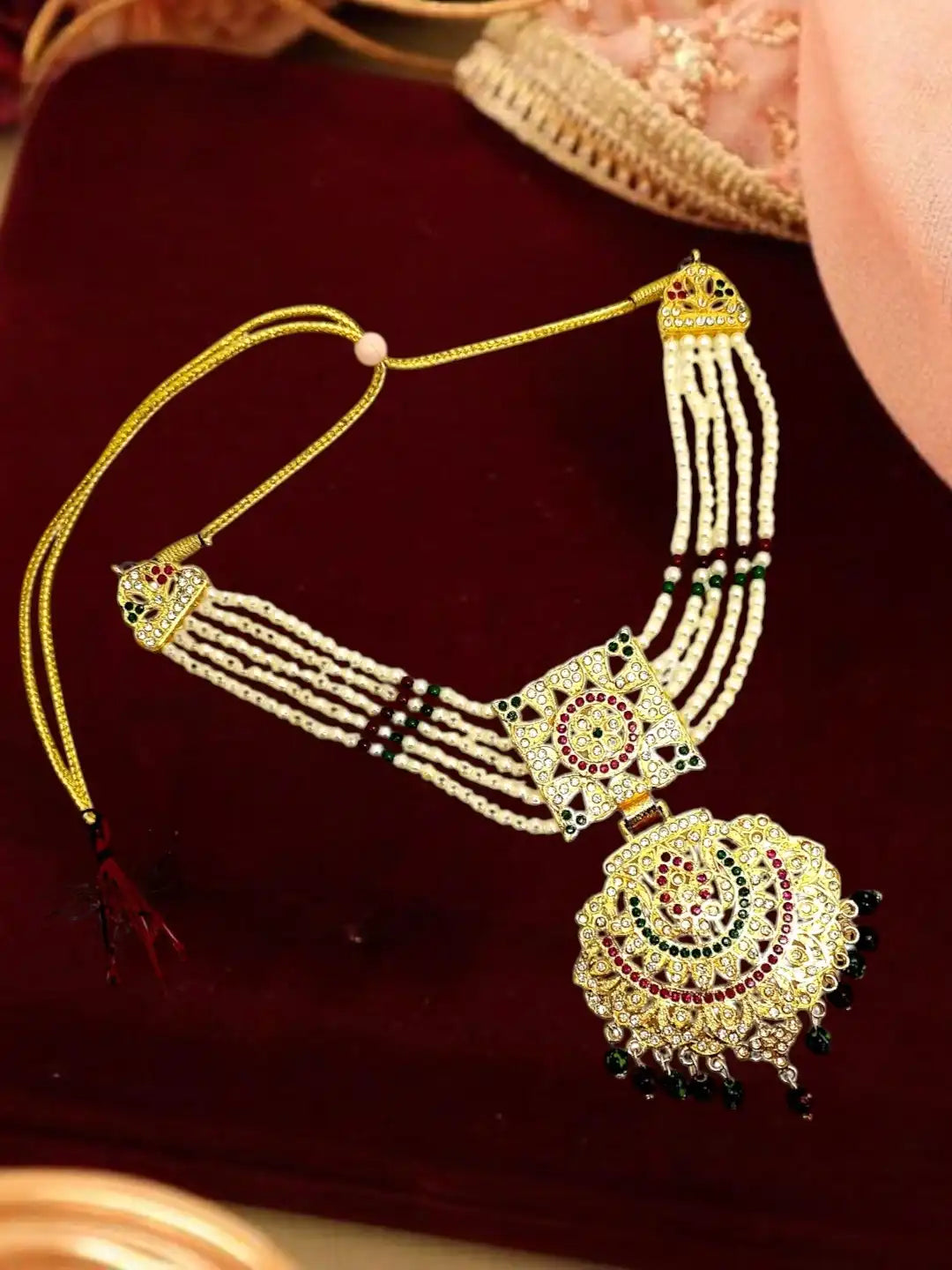 Gold Plated CZ Pearl Statement Necklace Set