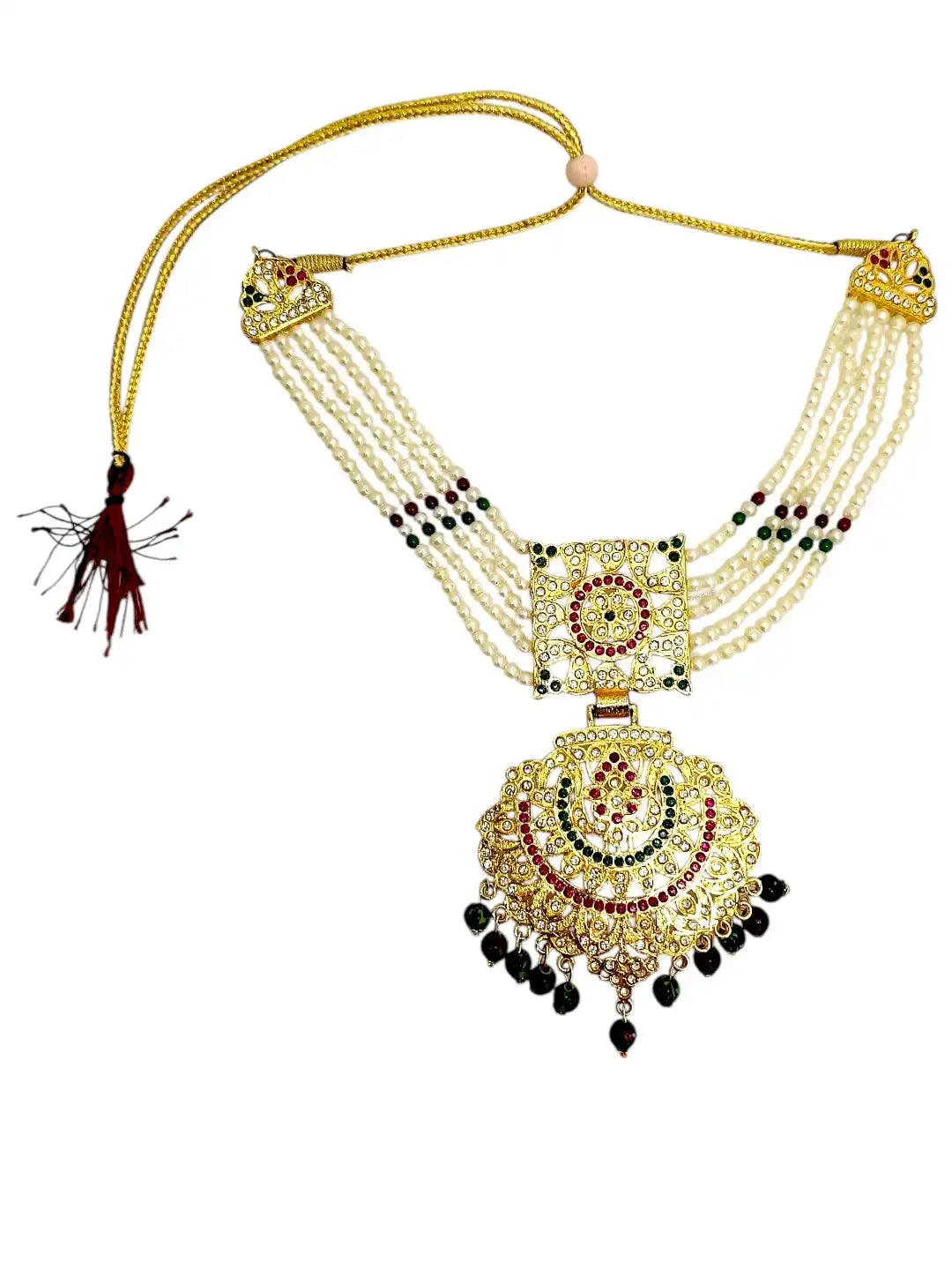 Gold Plated CZ Pearl Statement Necklace Set