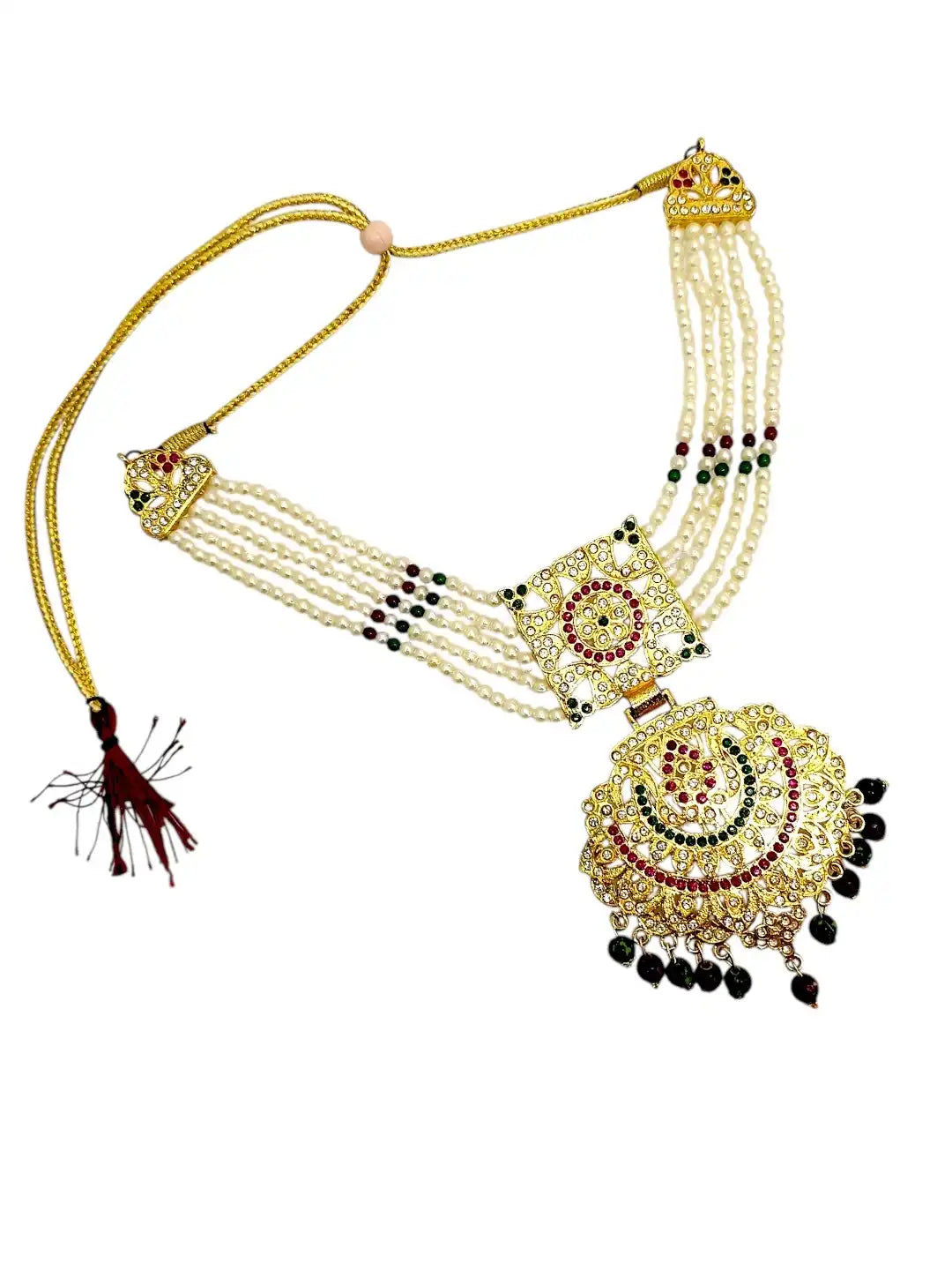 Gold Plated CZ Pearl Statement Necklace Set