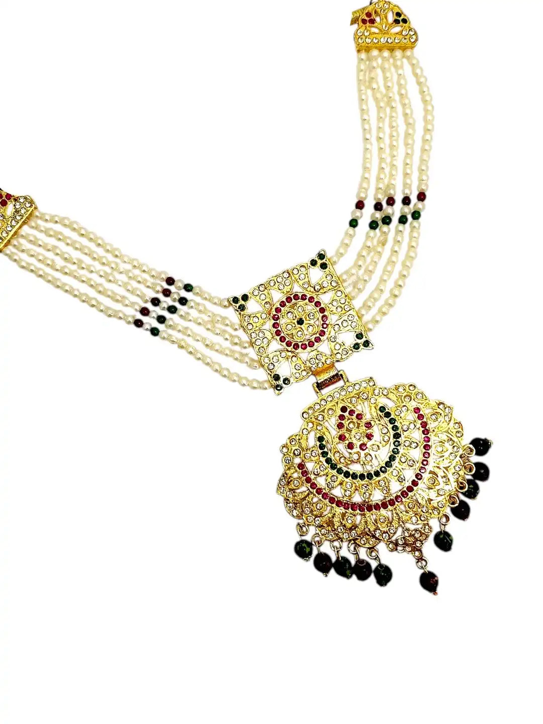 Gold Plated CZ Pearl Statement Necklace Set