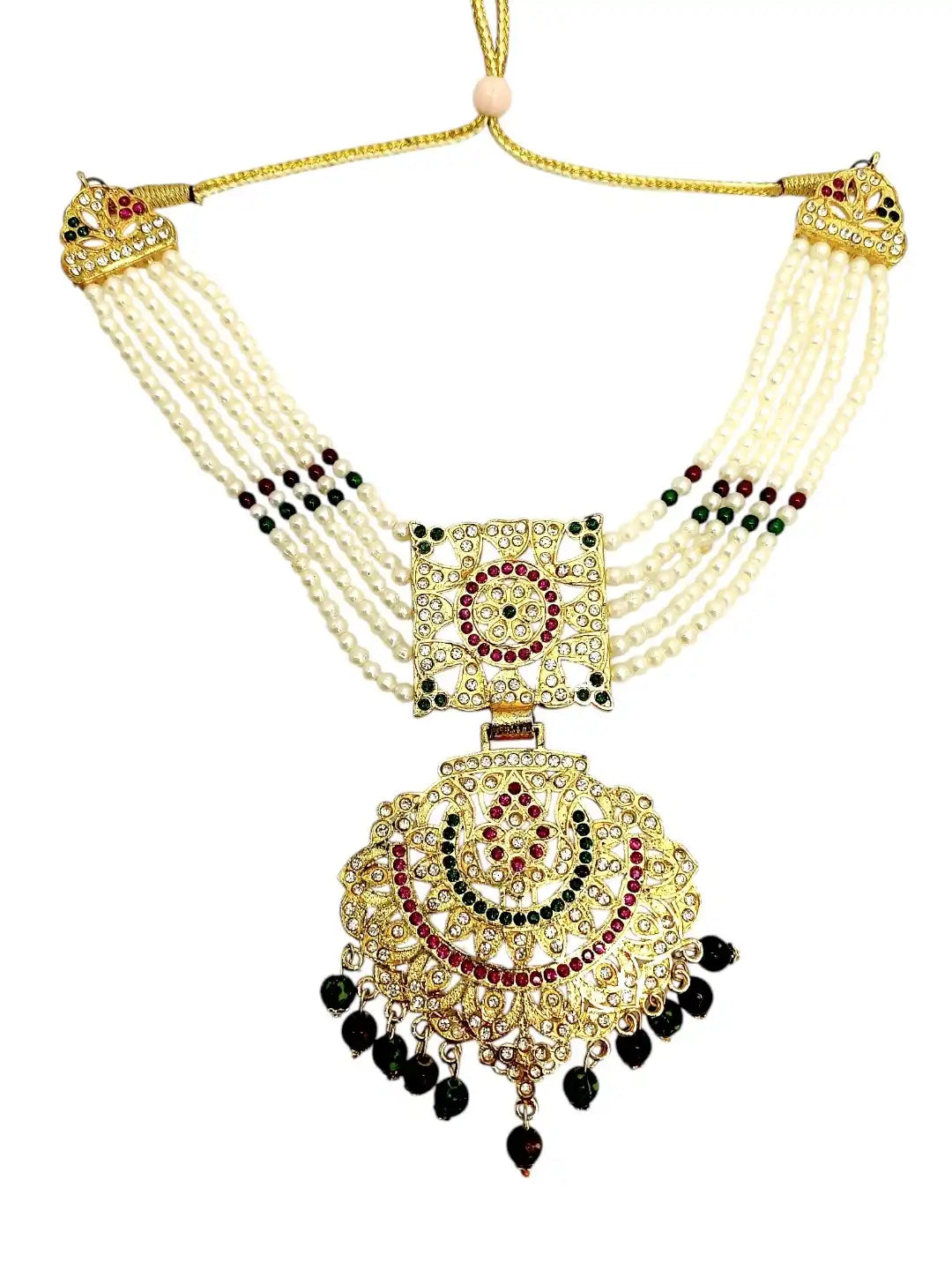 Gold Plated CZ Pearl Statement Necklace Set