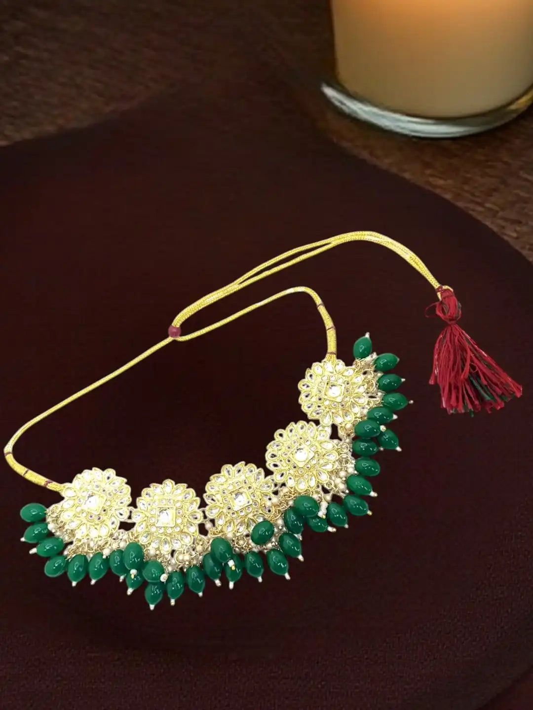 Gold Plated Kundan Green Choker Necklace