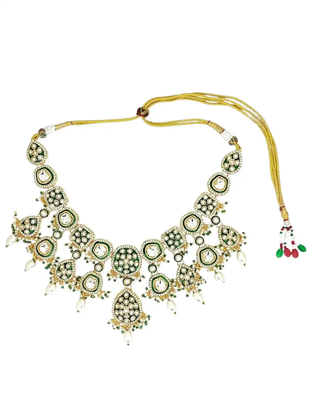 Gold Plated Kundan Green Necklace Set with Matching Maang Tikka