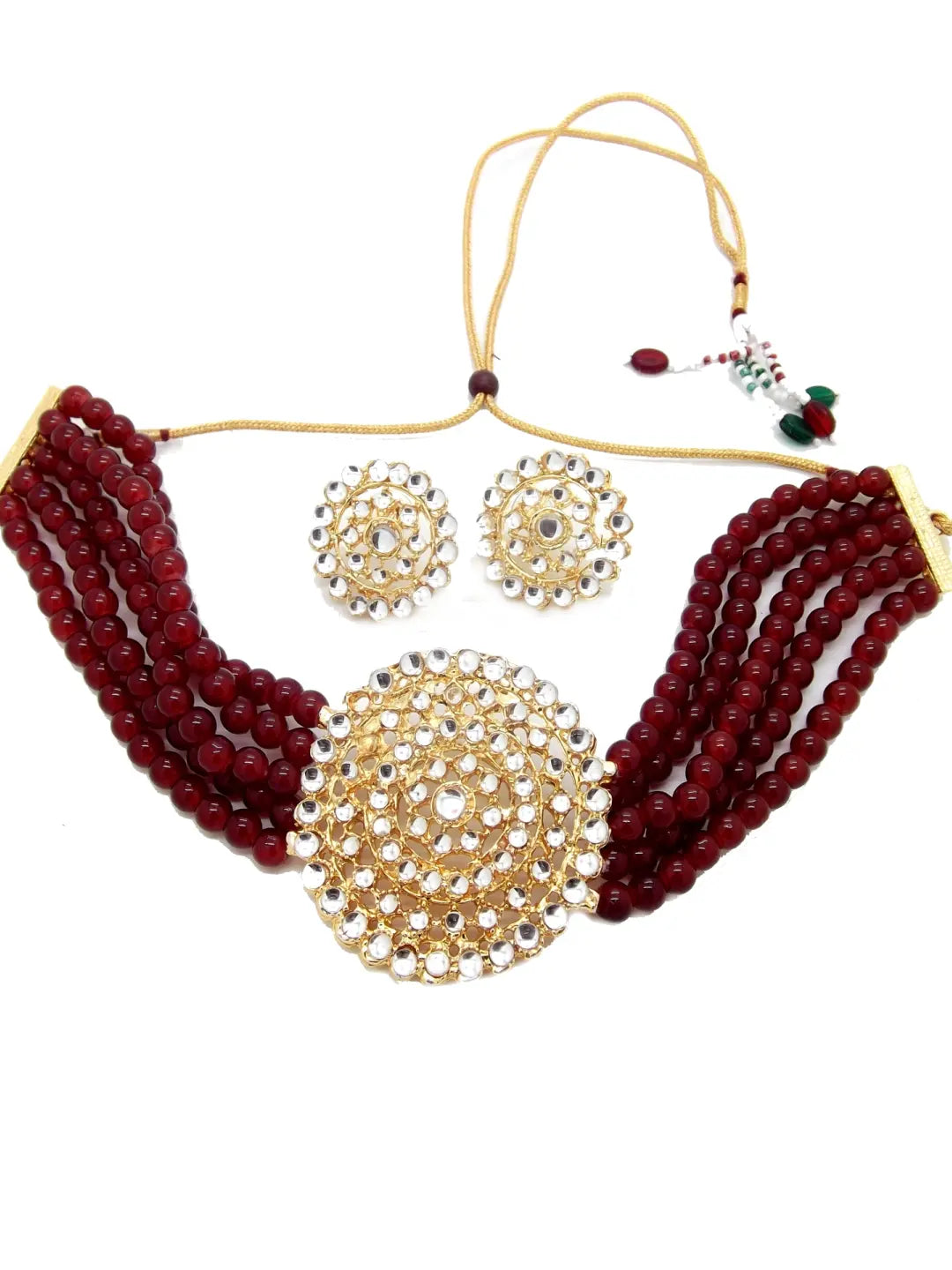Maroon Beaded Choker Necklace Set