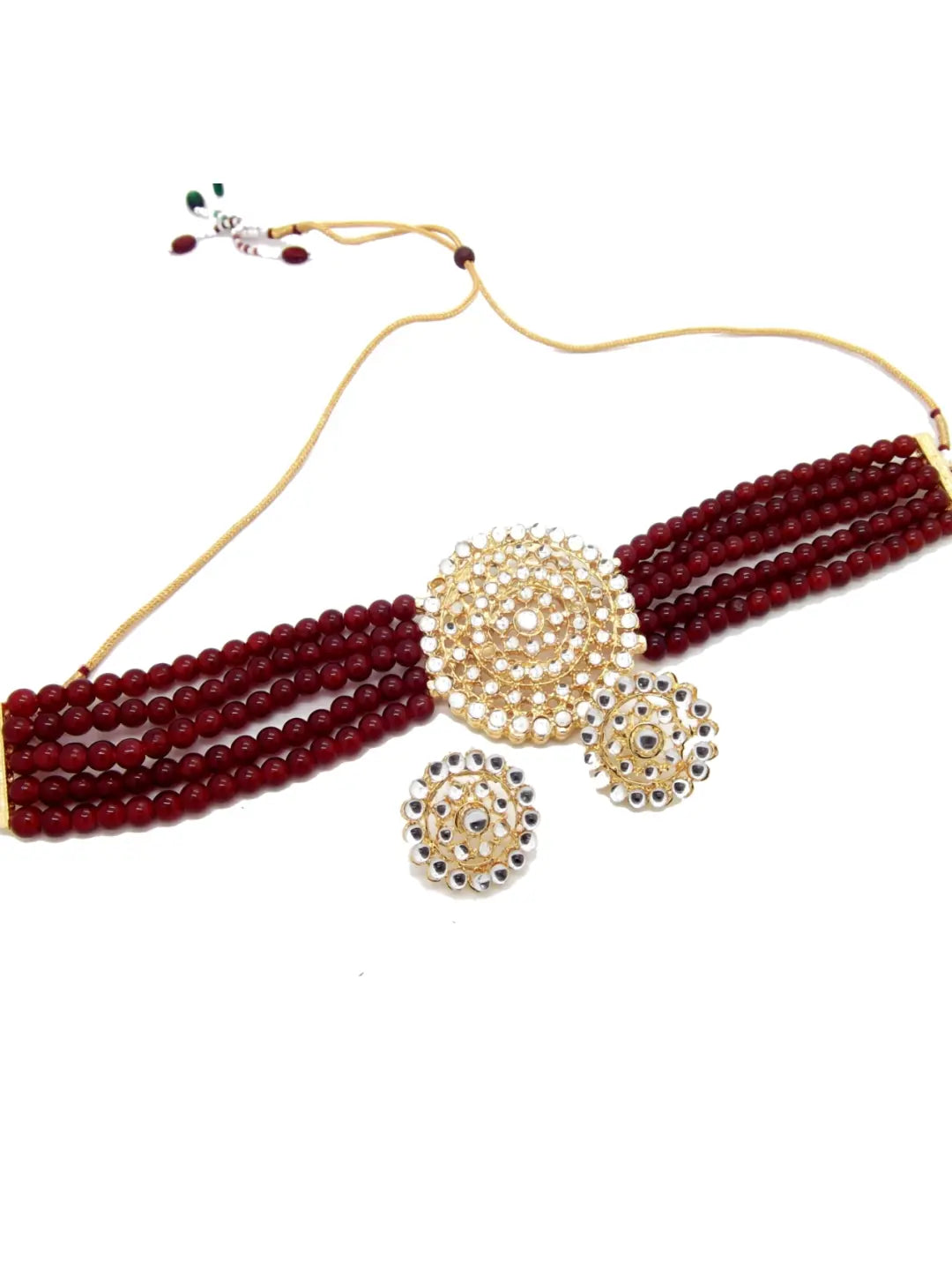 Maroon Beaded Choker Necklace Set