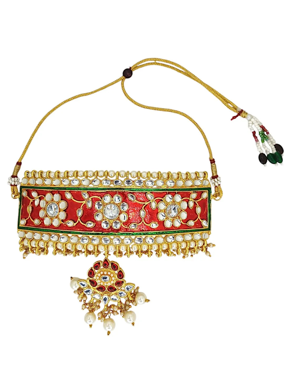 Gold-Plated Stones-Studded & Beaded Jewellery Set