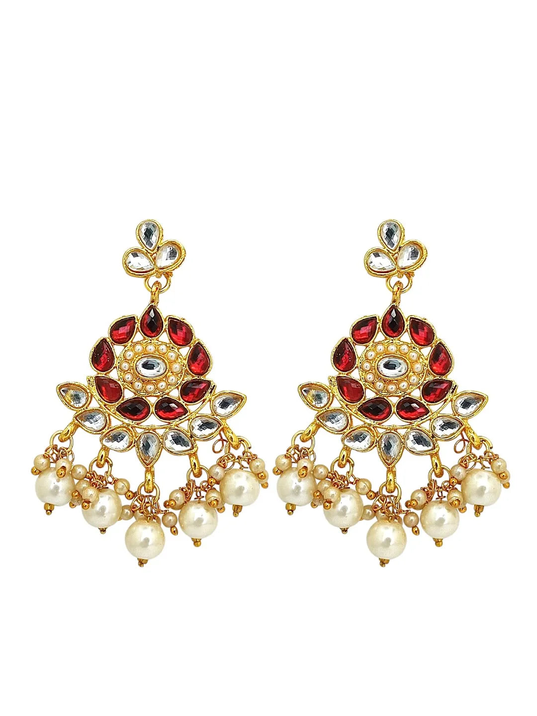 Gold-Plated Stones-Studded & Beaded Jewellery Set