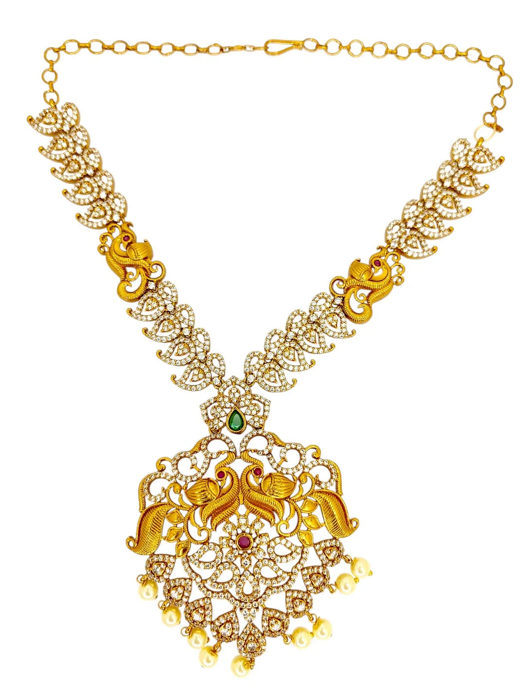 Gold-Plated Cubic Zirconia-Studded & Beaded Jewellery Set