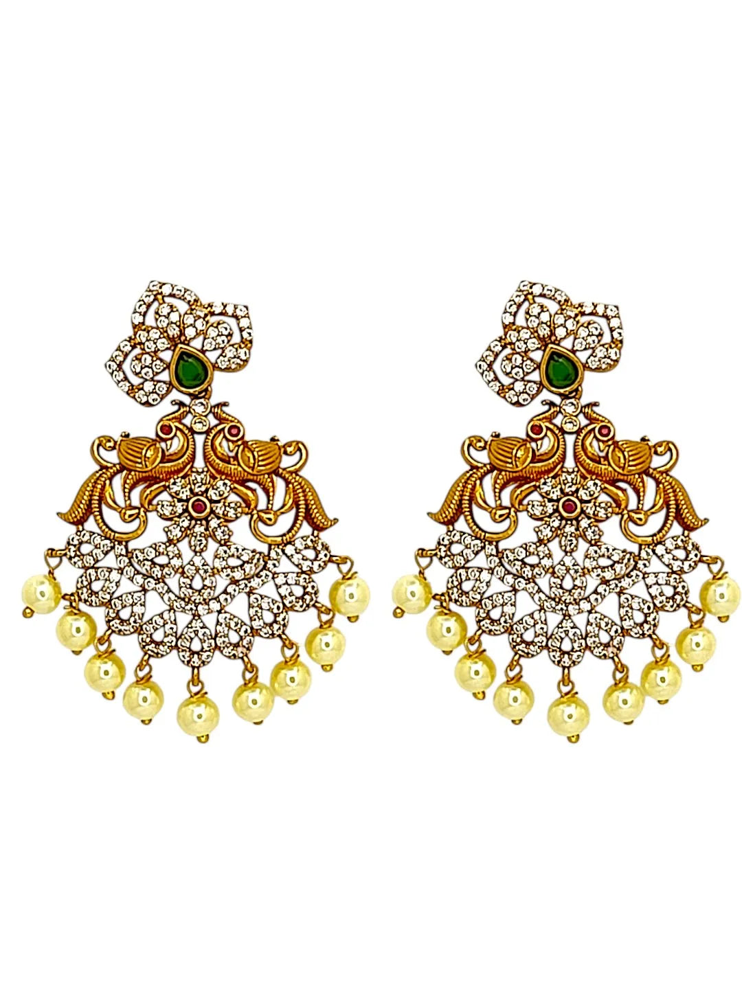 Gold-Plated Cubic Zirconia-Studded & Beaded Jewellery Set