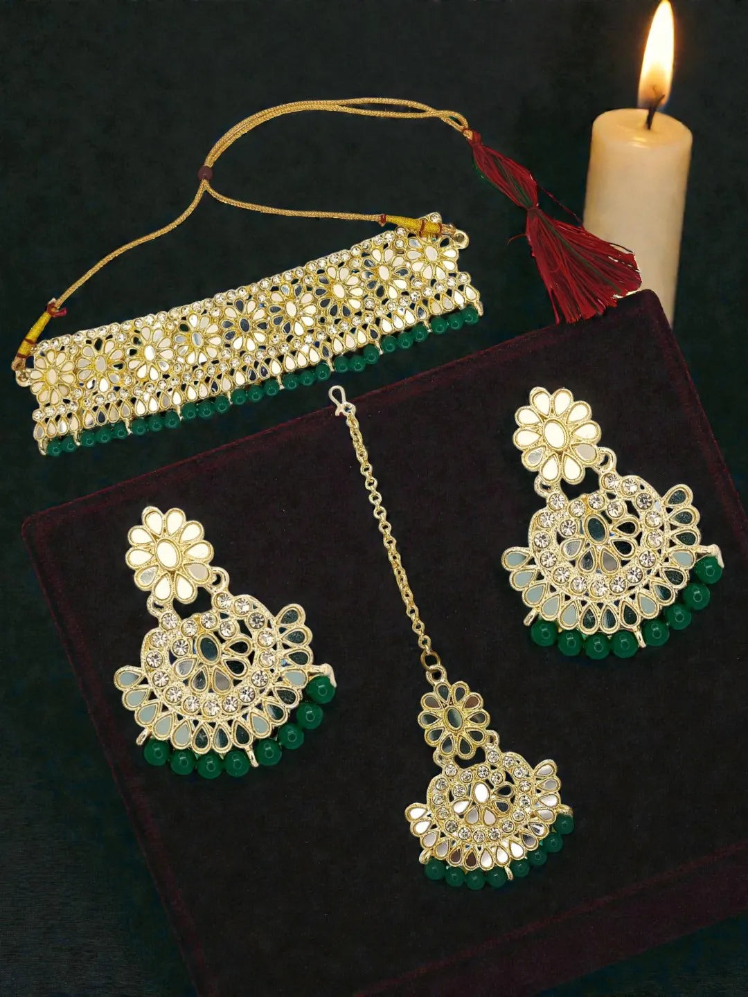 Gold-Plated Mirror Cubic Zirconia Necklace and Earrings