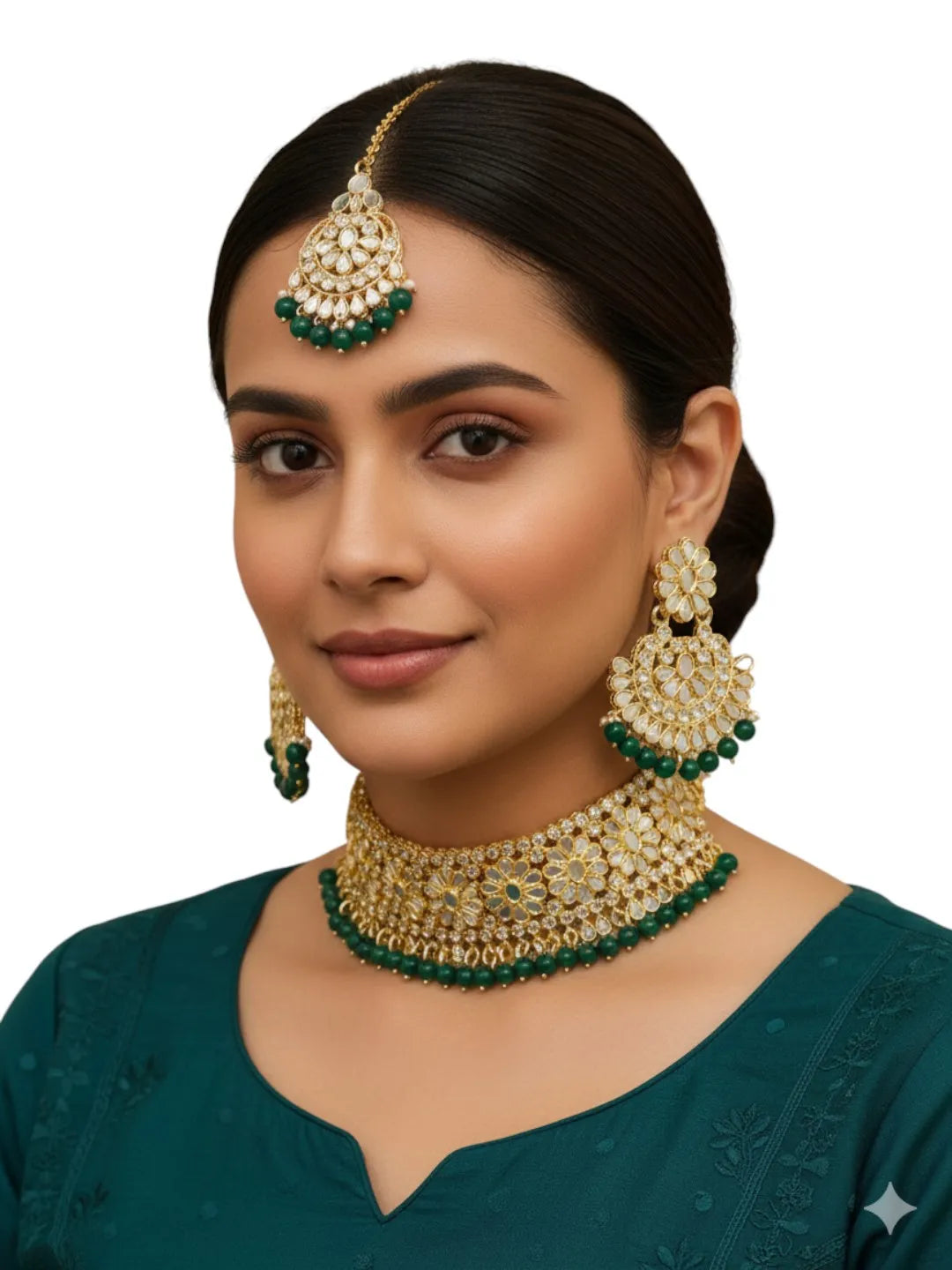Gold-Plated Mirror Cubic Zirconia Necklace and Earrings