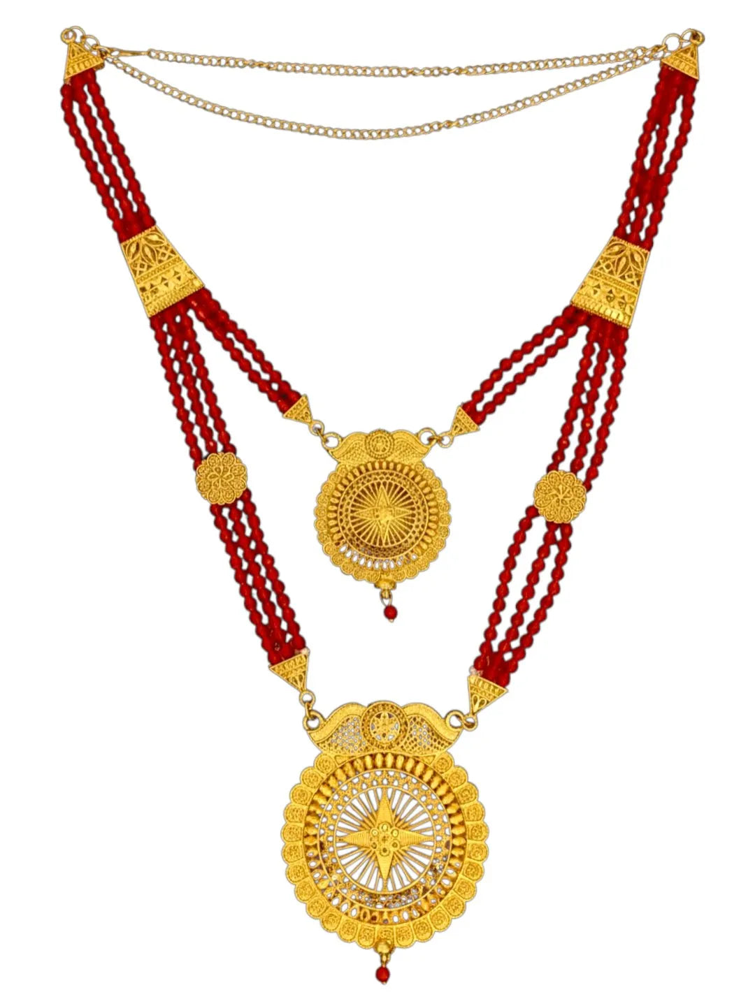 Gold-Plated Layered Beaded Necklace and Earrings