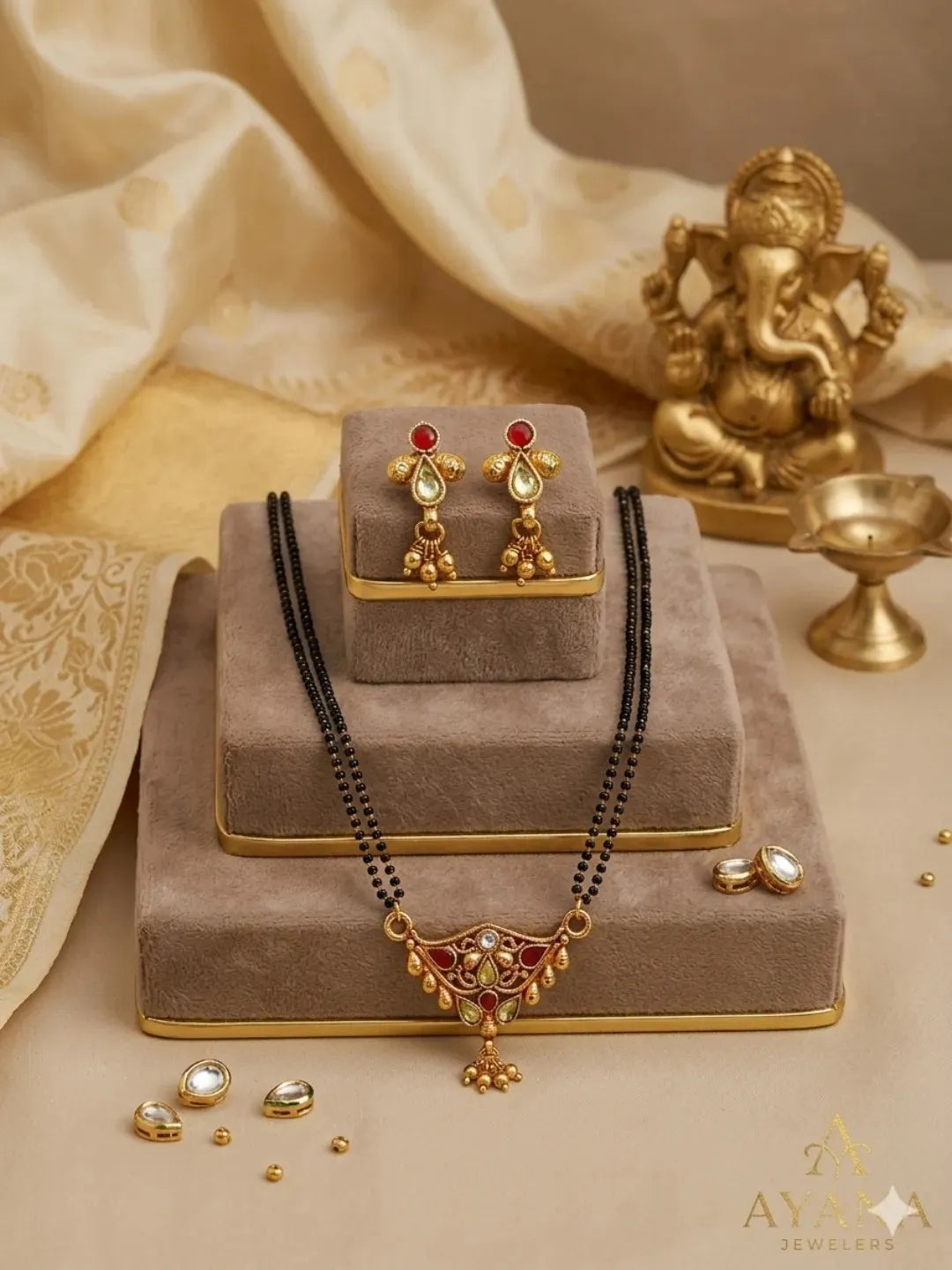 Women Black Gold-plated Mangalsutra
