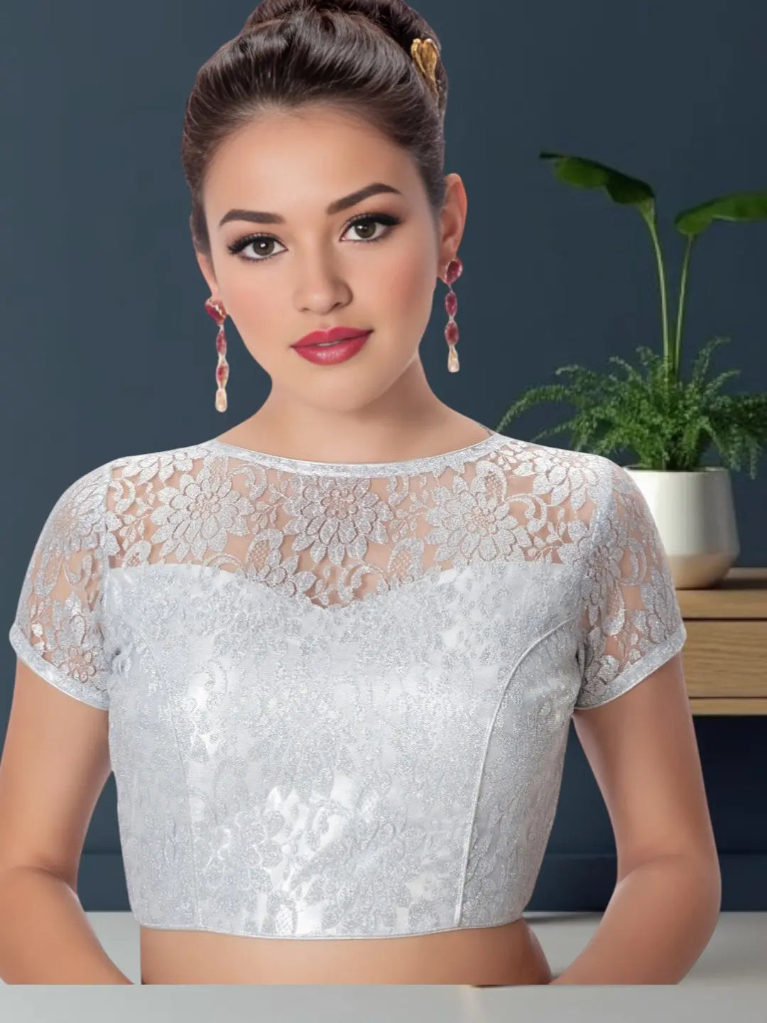 Silver Floral Net Blouse