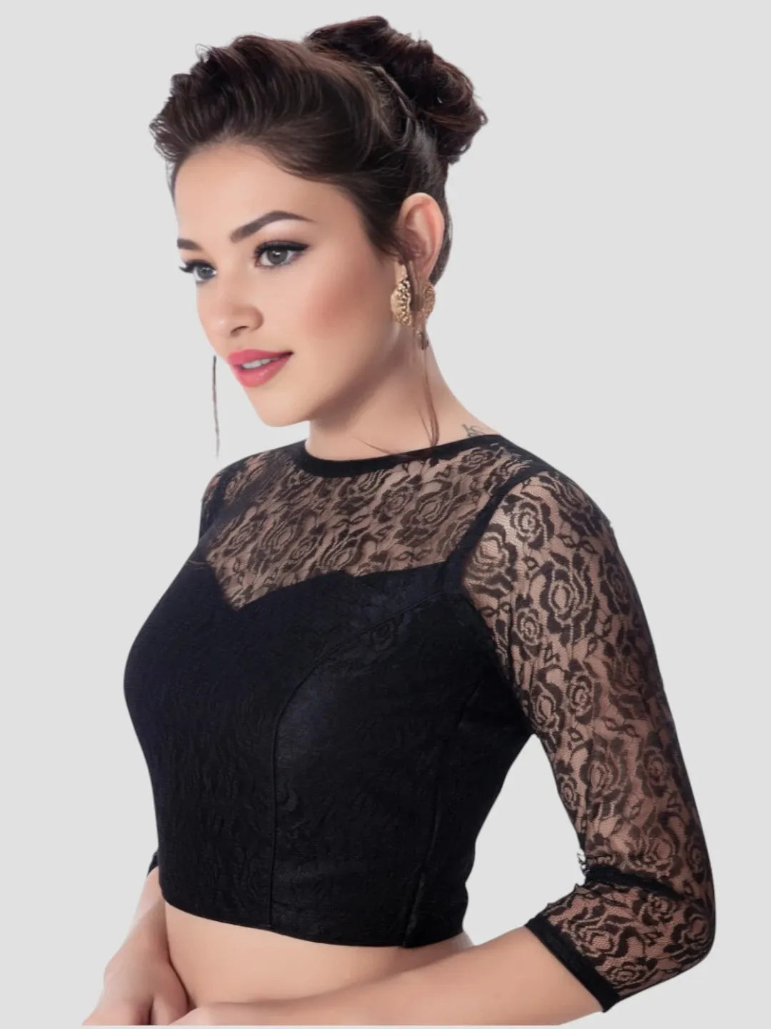 Black Floral Net Blouse