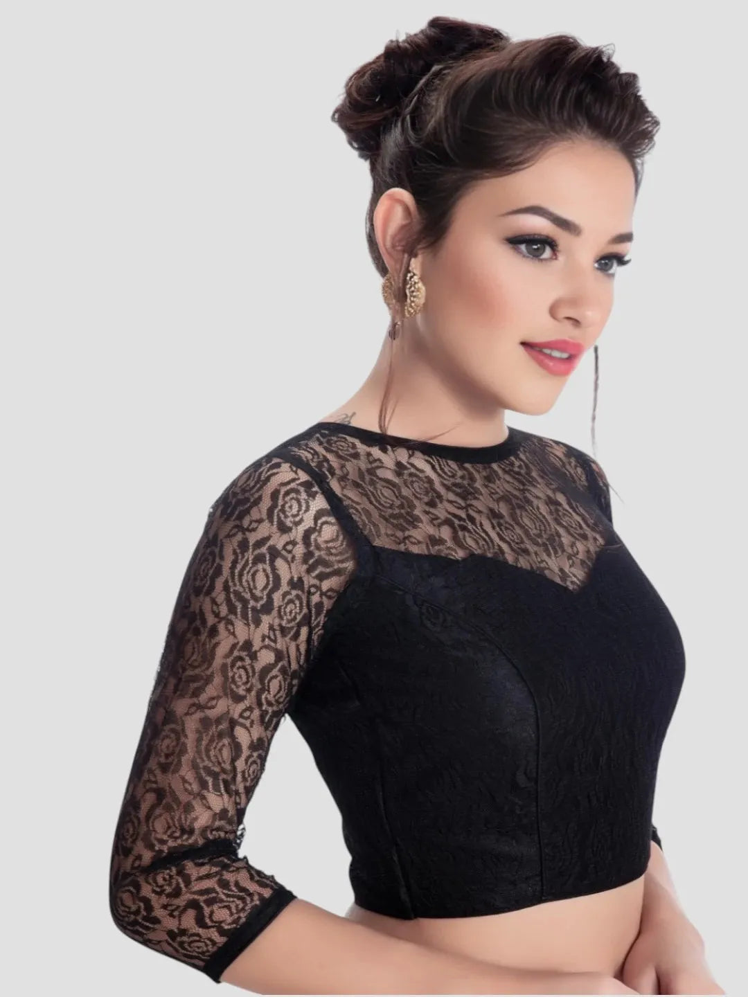 Black Floral Net Blouse