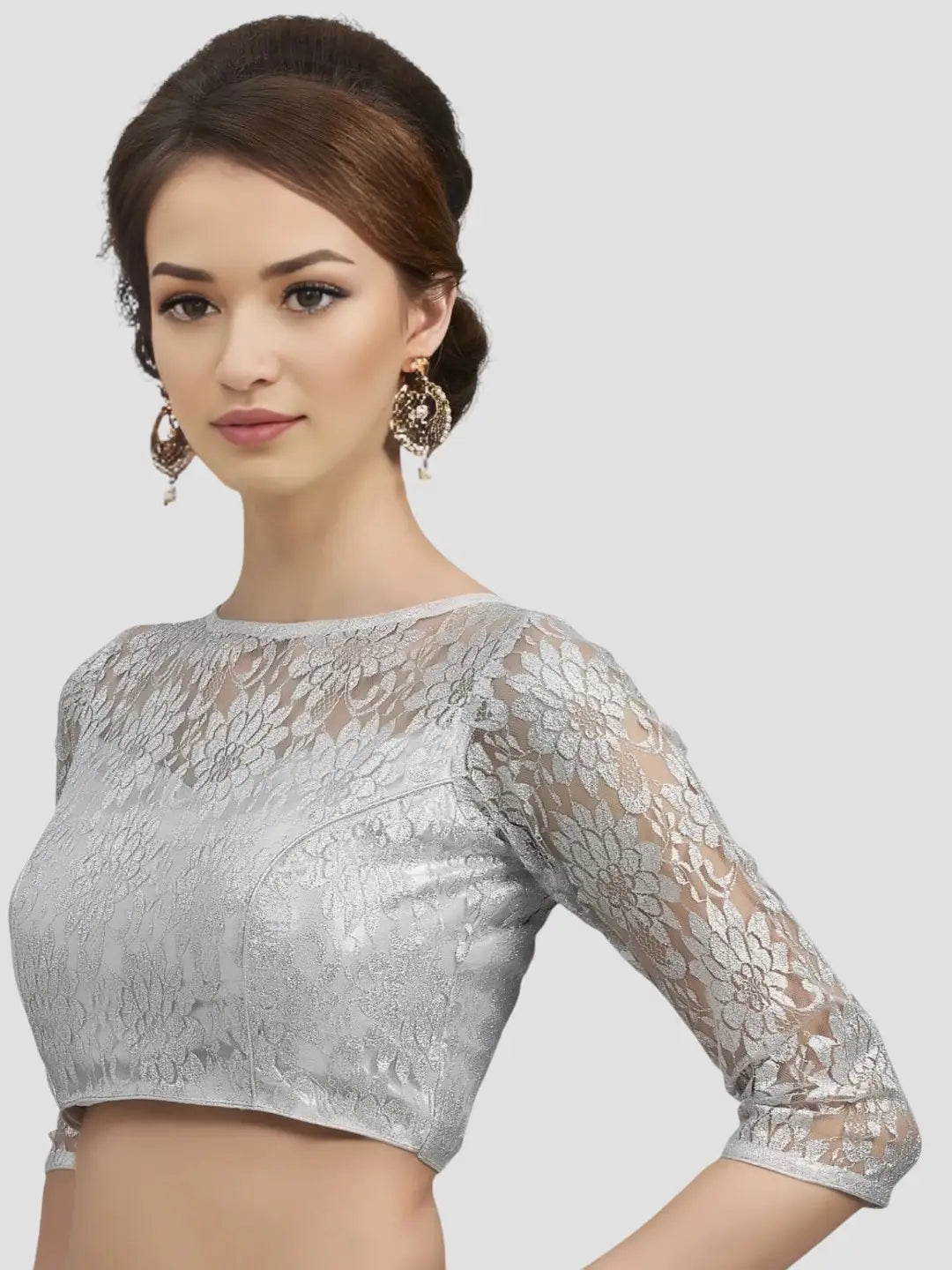 Silver Floral Net Blouse